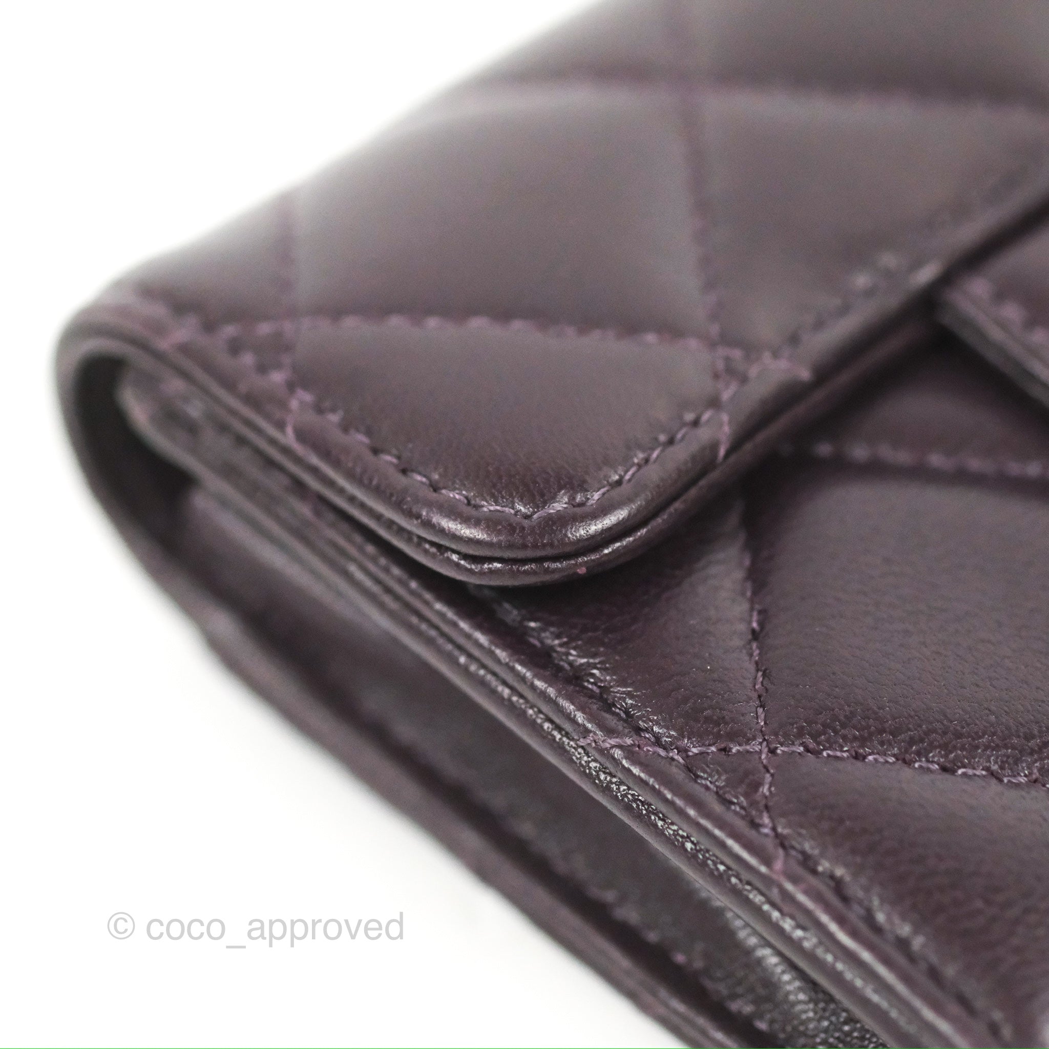 Chanel Classic Flap Coin Purse - Dark Purple Lambskin Leather with Silver Hardware | Luxury Small Wallet for Women, Perfect for Parties & Evening Events