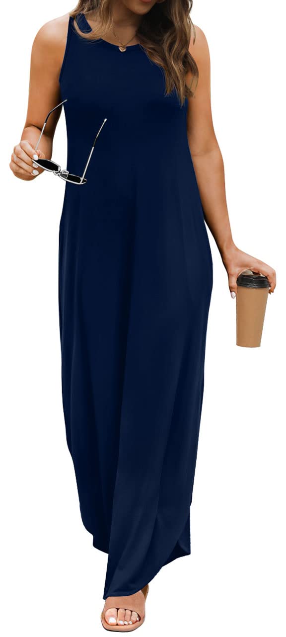 GRECERELLE Women's Summer Casual Long Sleeveless Maxi Dress with Double Side Slits - Perfect for Beach Vacation, Date Night & Boho Chic Outfits