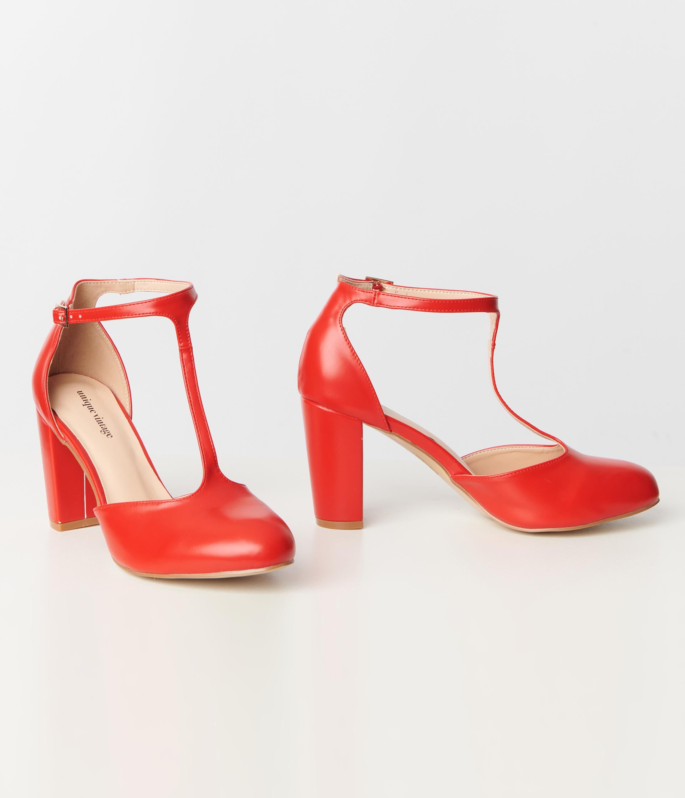 Vintage 1920s Red Leatherette T-Strap Mary Jane Pumps - Retro Flapper Shoes for Gatsby Party, Swing Dance & Costume Events