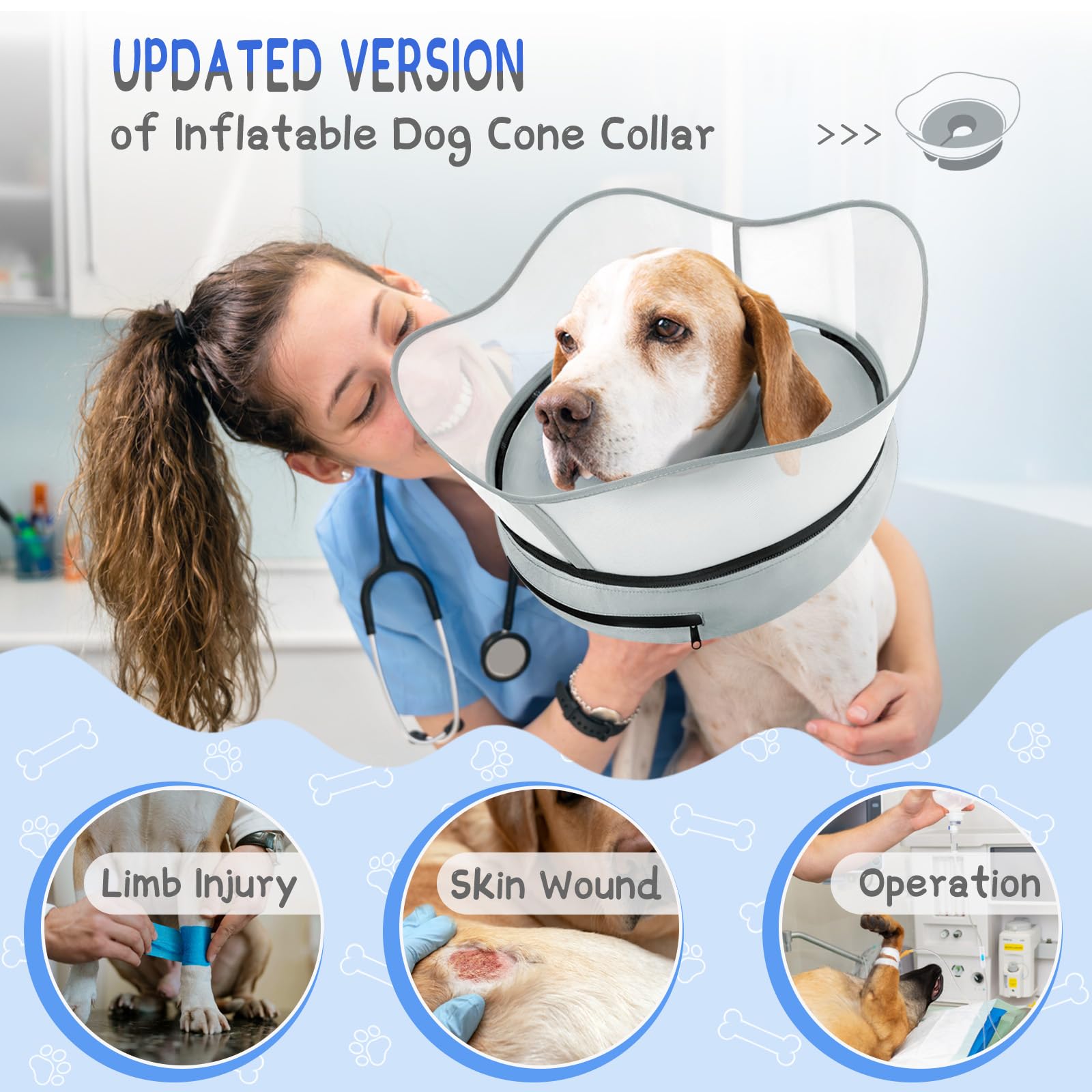 **Inflatable Dog Cone Collar – Soft Post-Surgery Recovery Collar for Small, Medium & Large Dogs – Prevents Licking & Scratching – Comfortable Alternative to Plastic Cones – Perfect for Wound Healing & Pet Recovery**    *(Use Case: Ideal for post-surgery recovery, wound protection, and preventing pets from licking or scratching injuries.)*