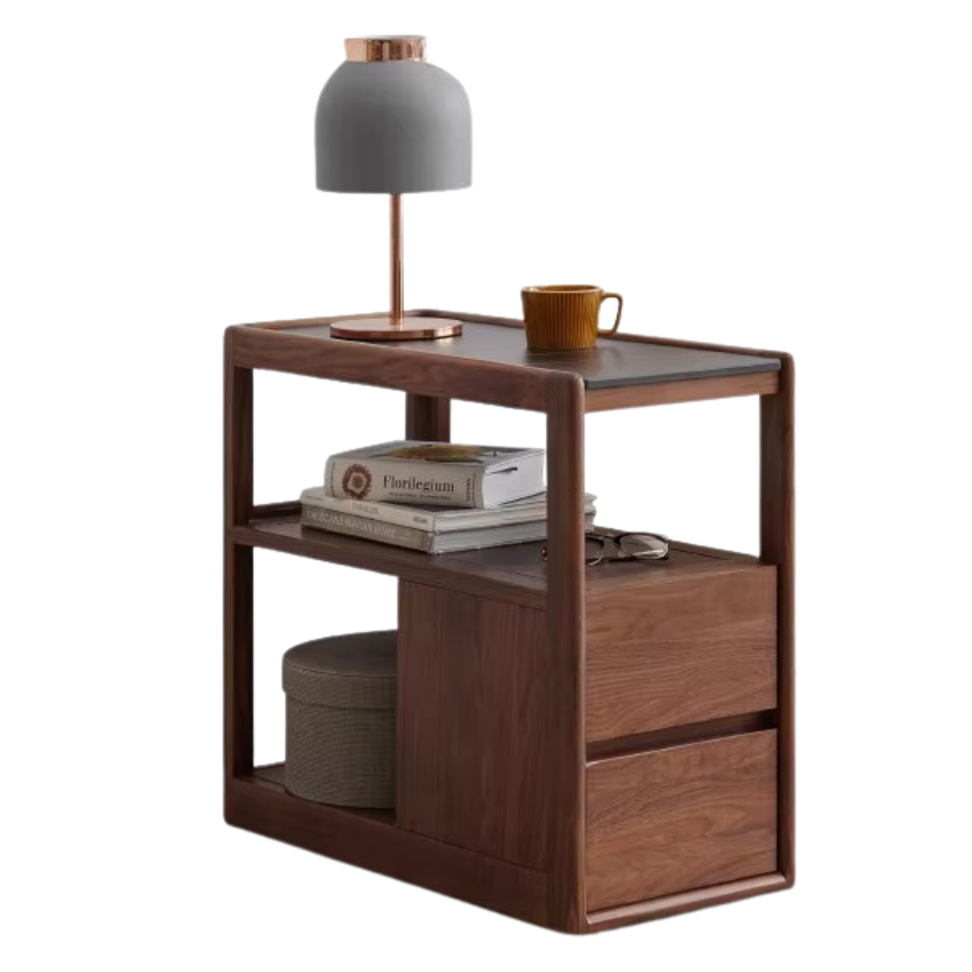 11.8x26.8x23.2 inch / 30x68x59сm / Rich Dark Walnut color / rock slab side table (Sarolan)