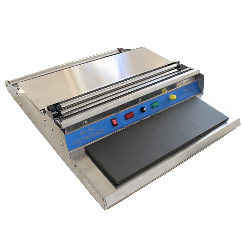 INTBUYING 17 Inch 450mm Food Tray Wrapping Machine - Hand Stretch Film Sealer for Food Packaging, Commercial Use, 110V - Perfect for Restaurants, Catering & Supermarkets