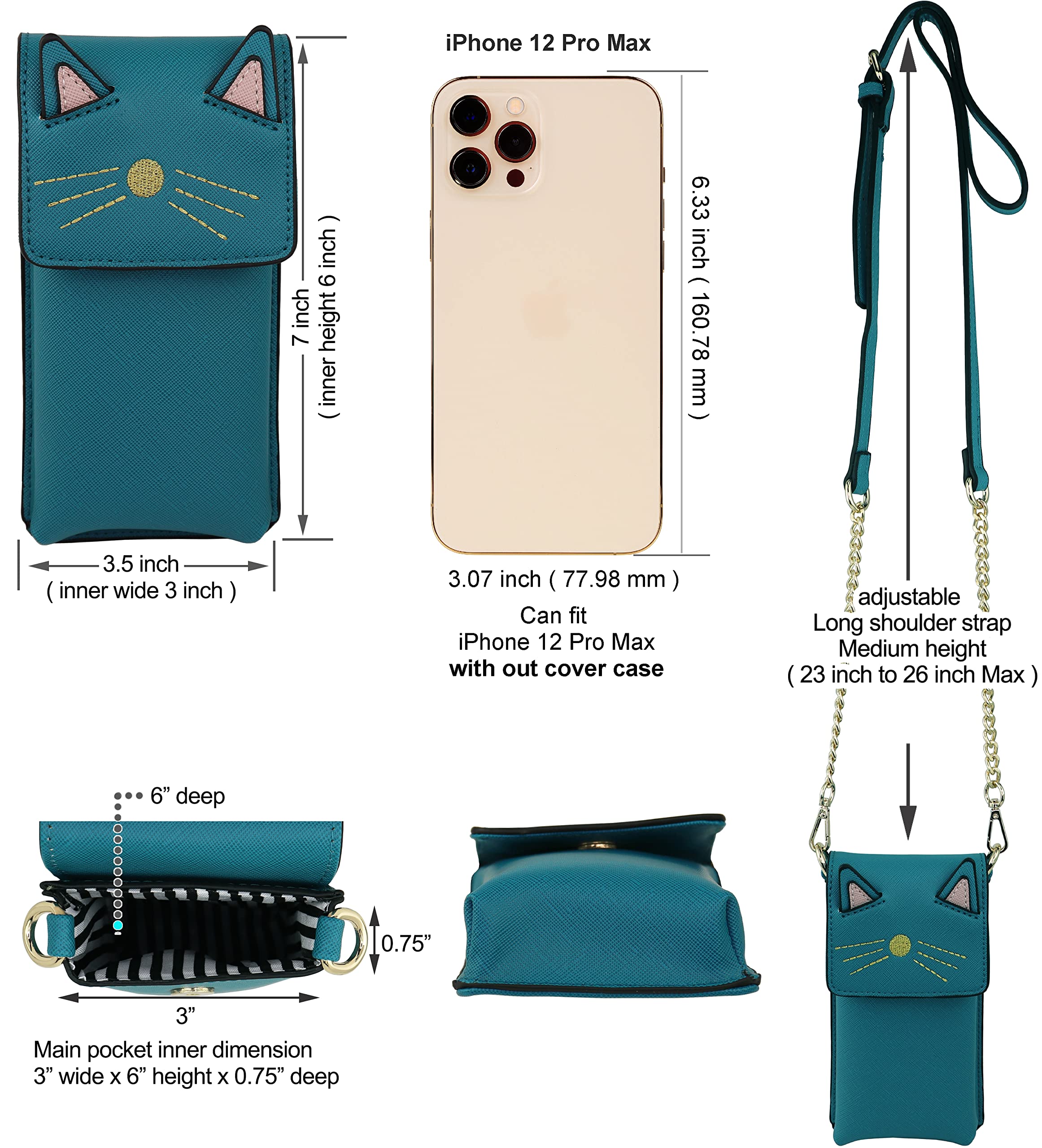 B BRENTANO Vegan Saffiano Leather Cat Crossbody Phone Purse for Women - Fashionable Animal Print Shoulder Bag for iPhone, Wallet & Essentials (Perfect for Work, Travel & Daily Use)