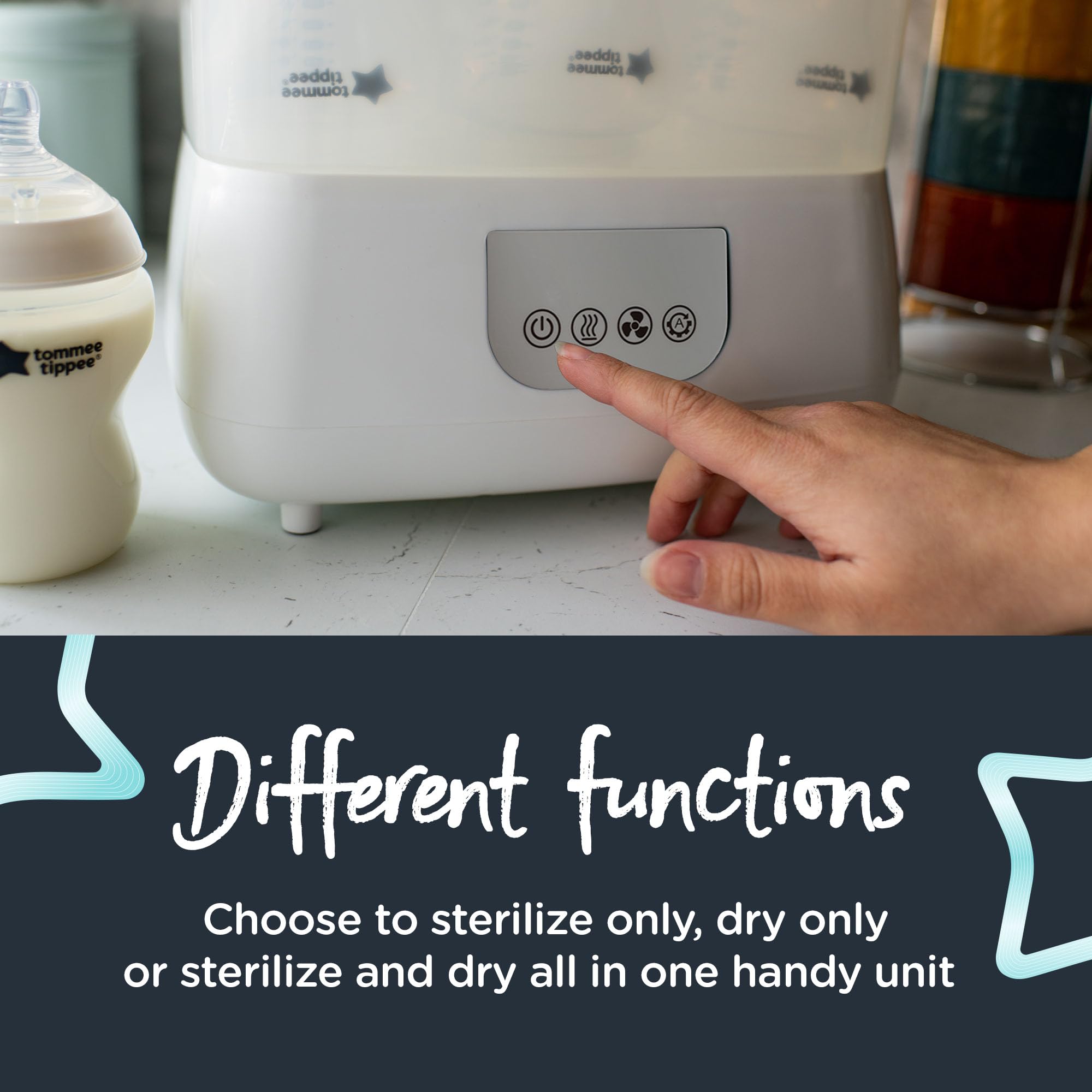 Tommee Tippee Electric Steam Sterilizer and Dryer for Baby Bottles - Kills 99.9% of Germs & Viruses | White Baby Bottle Sterilizing Machine | Perfect for Nursery, Daycare & Travel Use