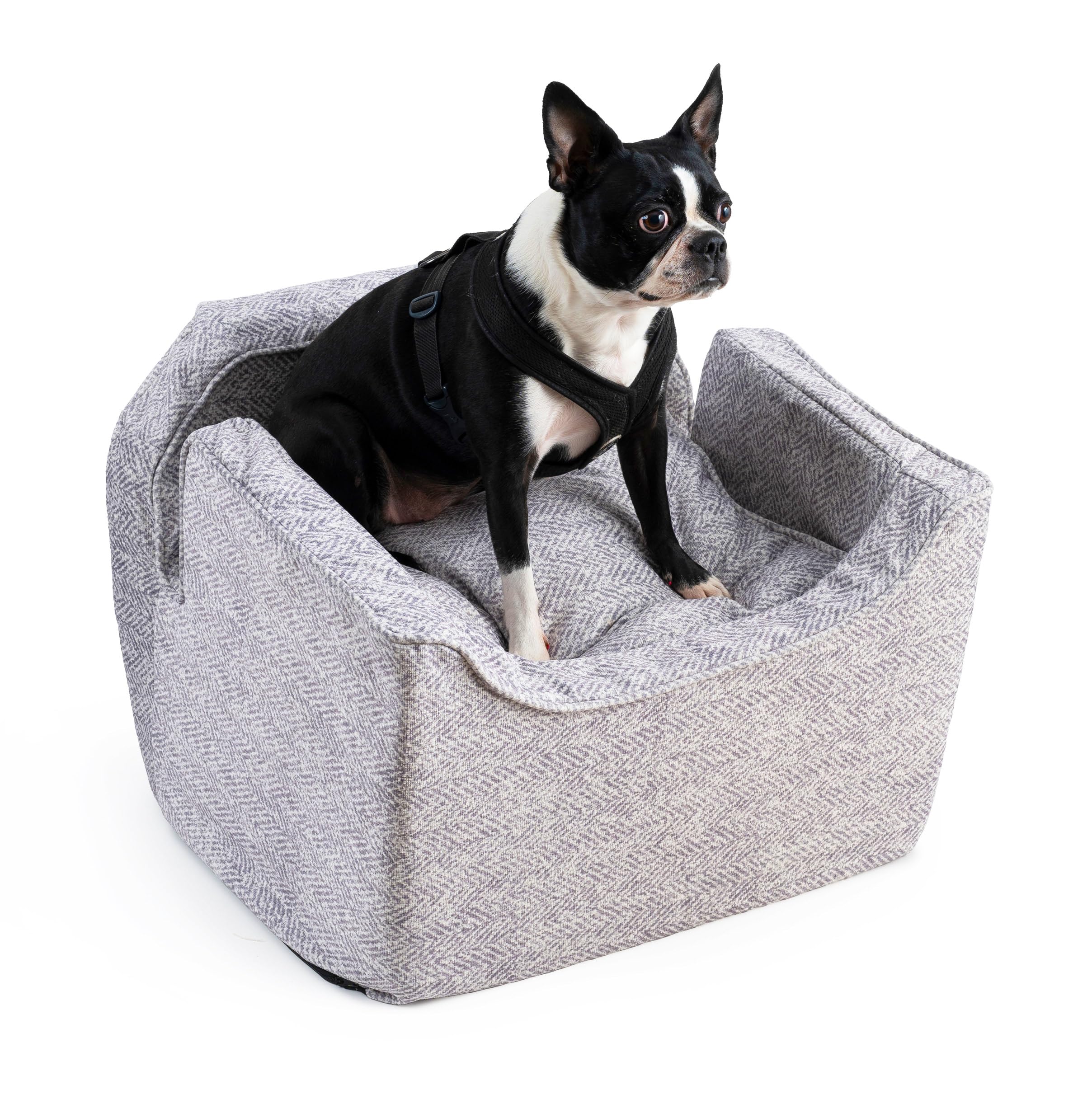Snoozer Lookout I Dog Booster Car Seat for Small Dogs Under 25lbs - Medium Size Pet Car Seat with Removable Washable Cover - Palmer Dove Fabric - Prevents Car Sickness - Perfect for Road Trips & Vet Visits