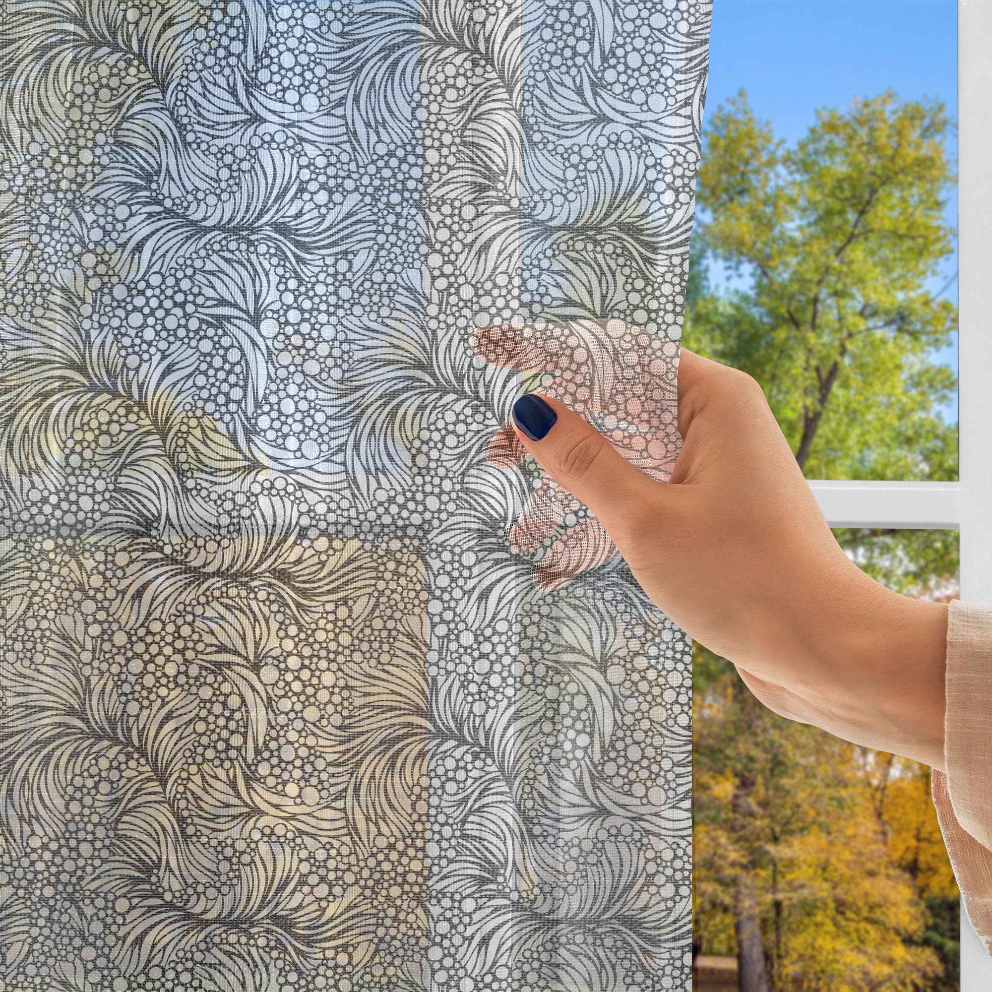 Ambesonne Black and White Tulle Curtains - Abstract Ocean Waves & Bubble Design, Sheer Window Drapes with Rod Pocket, 108