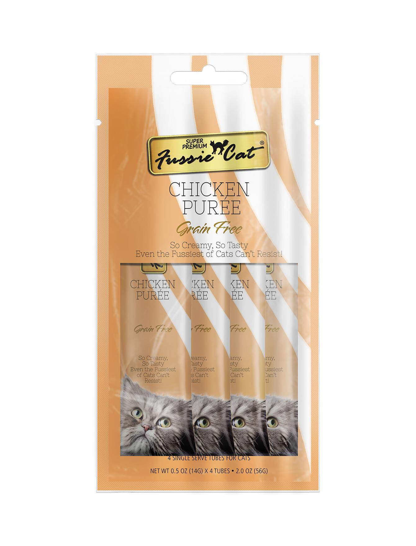 Premium Fussie Cat Puree Chicken Cat Treats - 14g x 4 Pack - Grain-Free, High-Protein Cat Snacks for Indoor & Outdoor Cats - Perfect for Training, Rewards, and Bonding Time