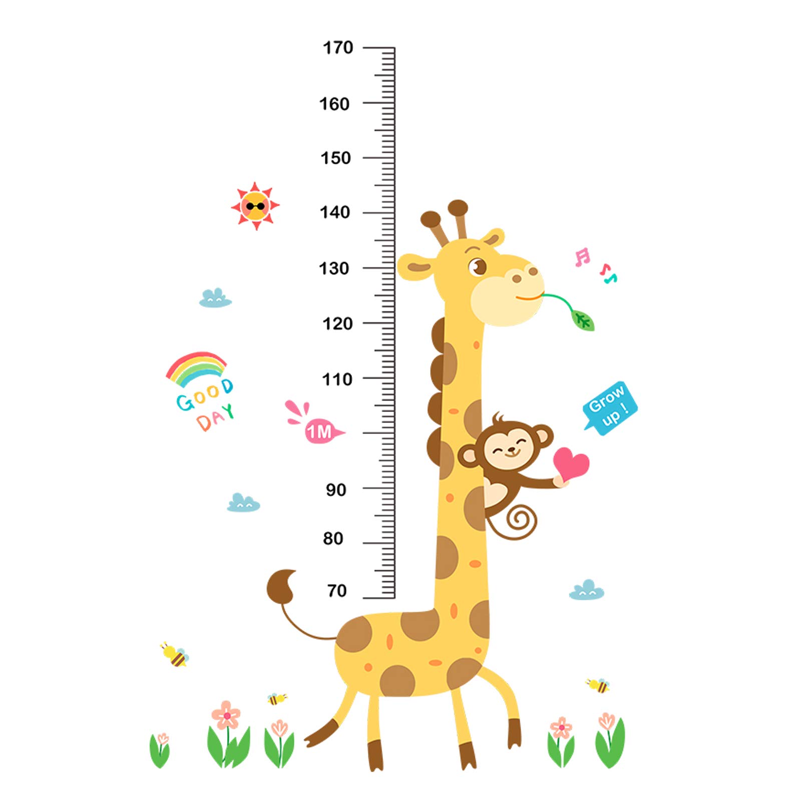 Baby Height Growth Chart Wall Sticker - Removable Kids Growth Ruler Decal for Nursery, Bedroom & Living Room - Giraffe & Monkey Design - Track Your Child's Development with Fun Wall Decor