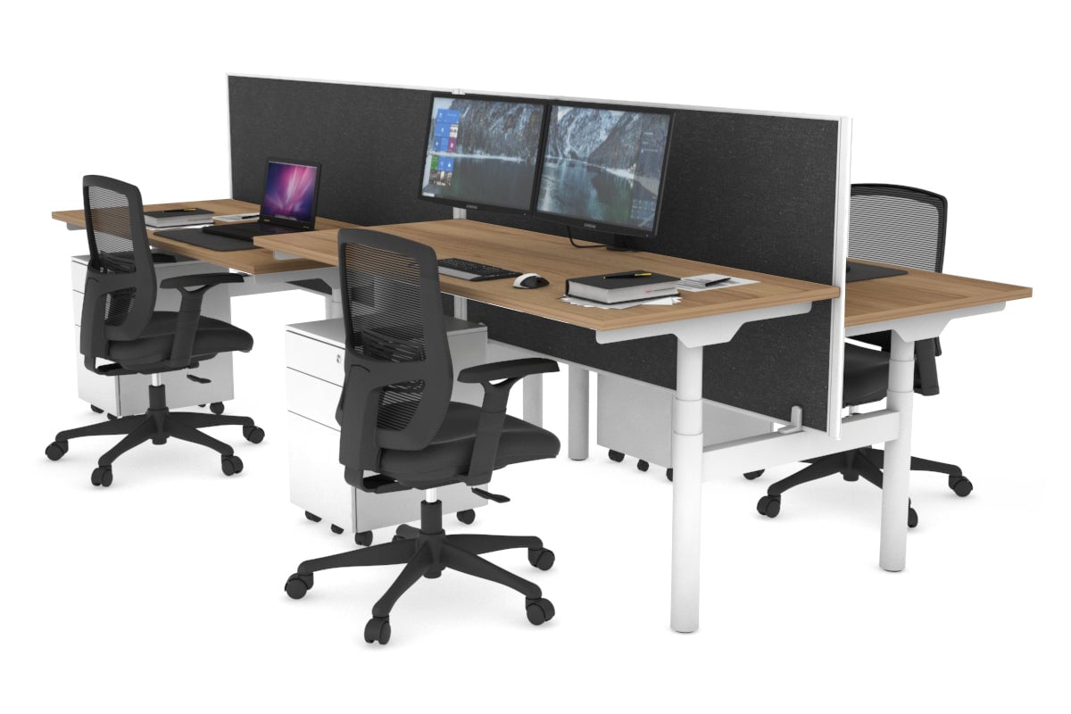 Flexi Premium Height Adjustable 4-Person H Bench Workstation - White Frame [1800L x 700W] - Ideal for Office, Coworking Spaces & Home Offices