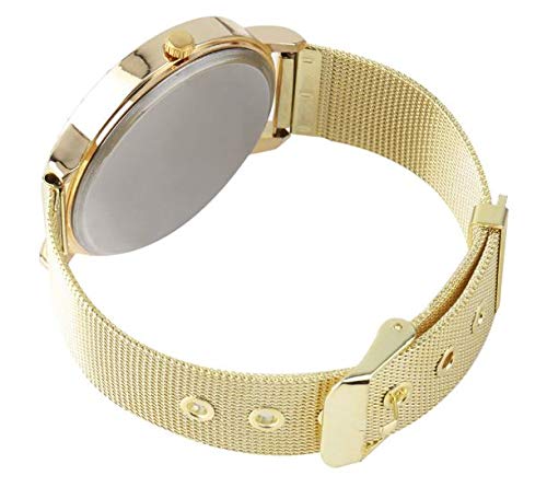 ITHANO Women's Gold Mesh Strap Round Quartz Analog Watch with Off-White Dial - ITGOLDMESH02 | Elegant Dress Watch for Office, Parties & Special Occasions