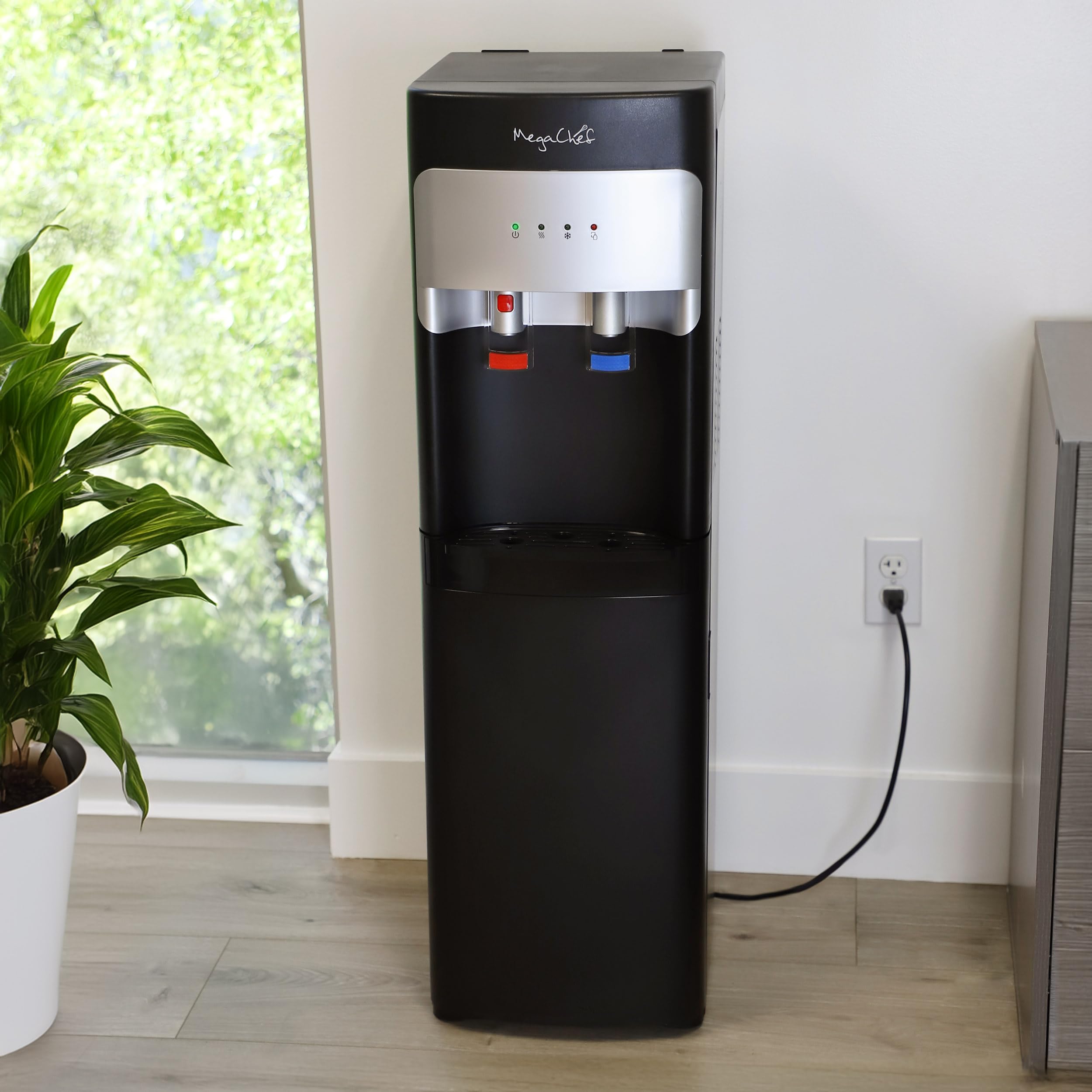 MegaChef Bottom Load Water Dispenser - 3/5 Gallon Black Water Cooler for Home & Office | Hot & Cold Water Dispenser for Kitchen, Break Room, or Dorm
