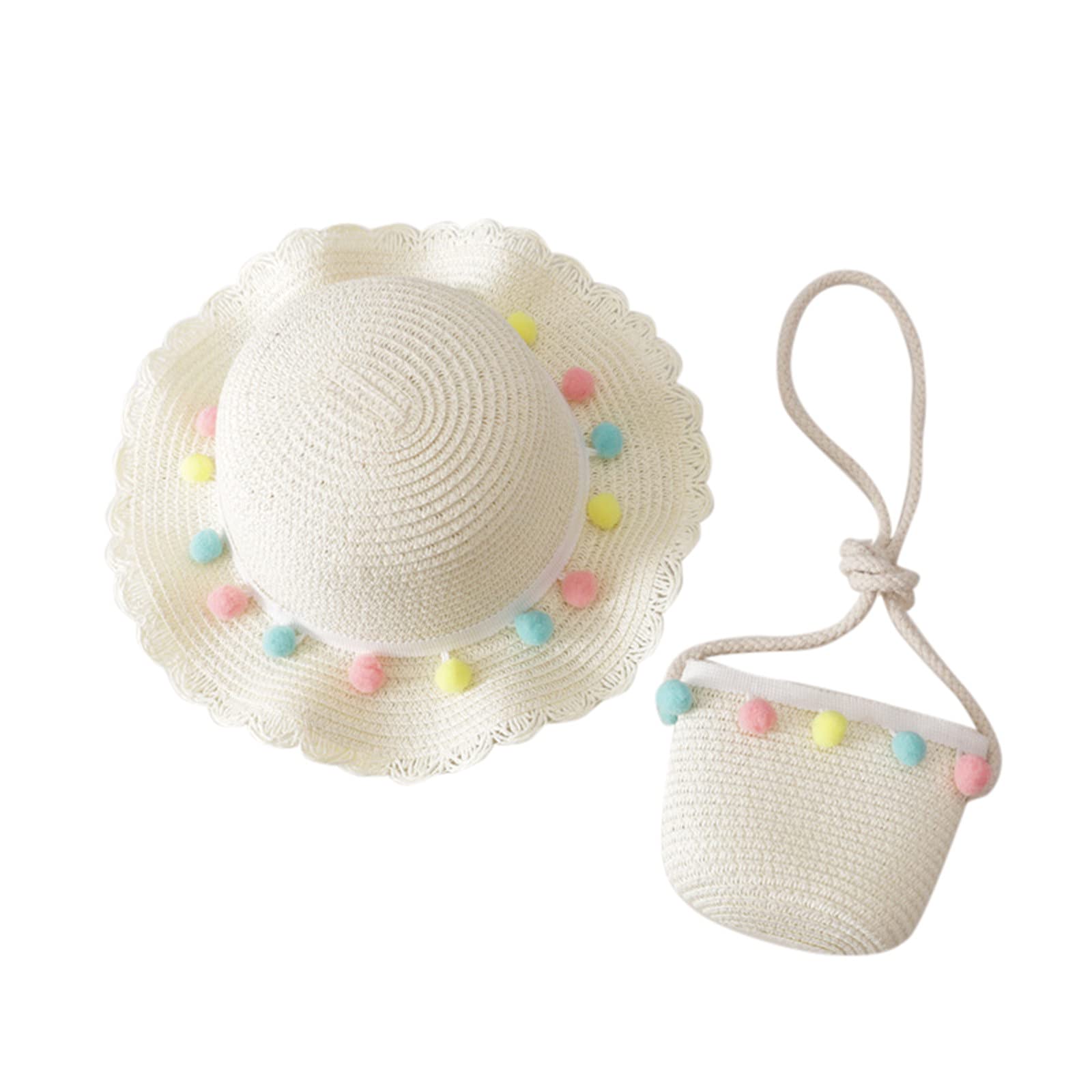 Stylish Straw Sun Hat for Women & Kids - UV Protection Summer Beach Hat with Matching Bag - Perfect for Outdoor Activities, Vacations, and Pool Parties