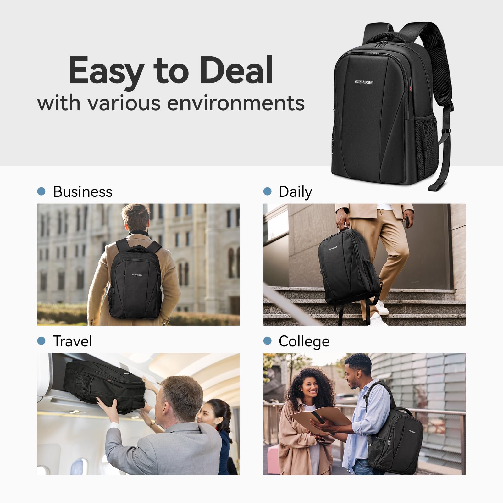15.6 Inch Anti-Theft Laptop Backpack with USB Charging Port - Waterproof Business Travel Backpack for Women & Men - College Work Backpack with Dedicated Laptop Compartment (21L, Black) - Perfect for Office Commute, School Campus & Airplane Travel