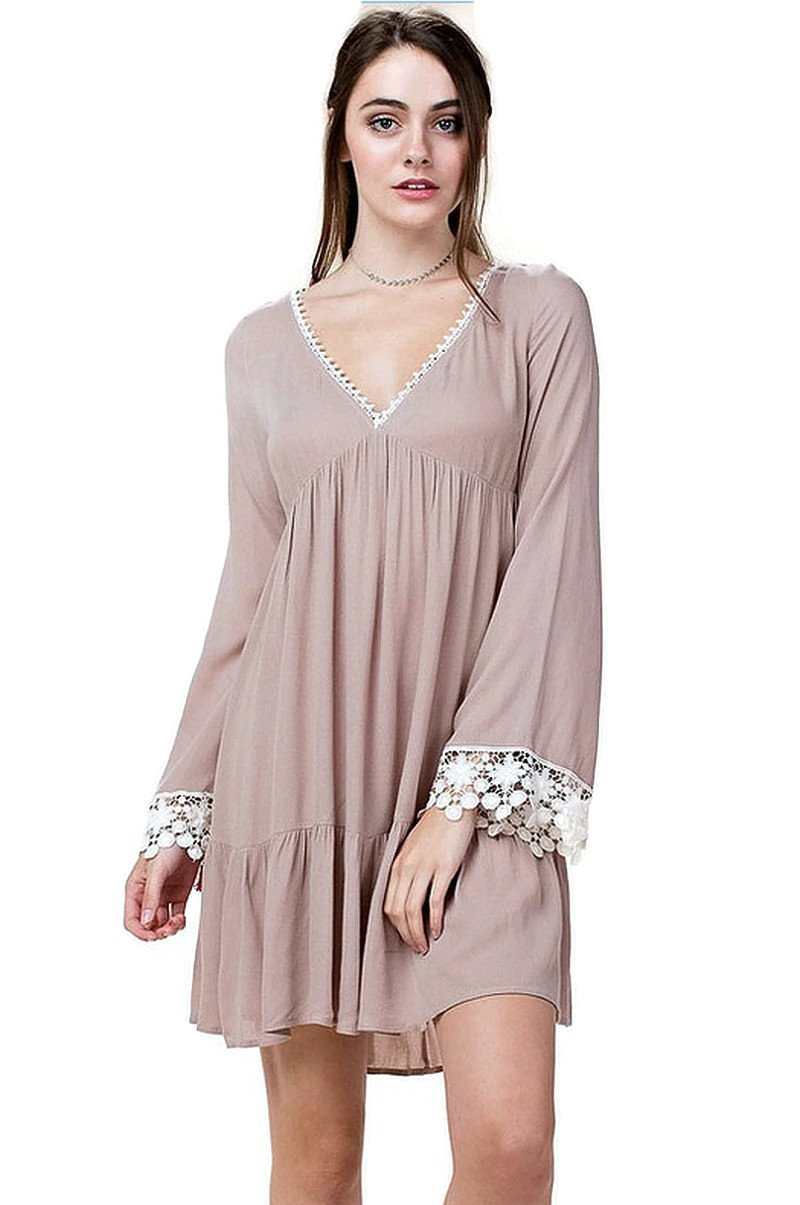Bohemian Bell Sleeve Lace Tunic Dress for Women | Flowy Summer Maxi Dress with Embroidery | Perfect for Beach, Festival & Vacation Outfits