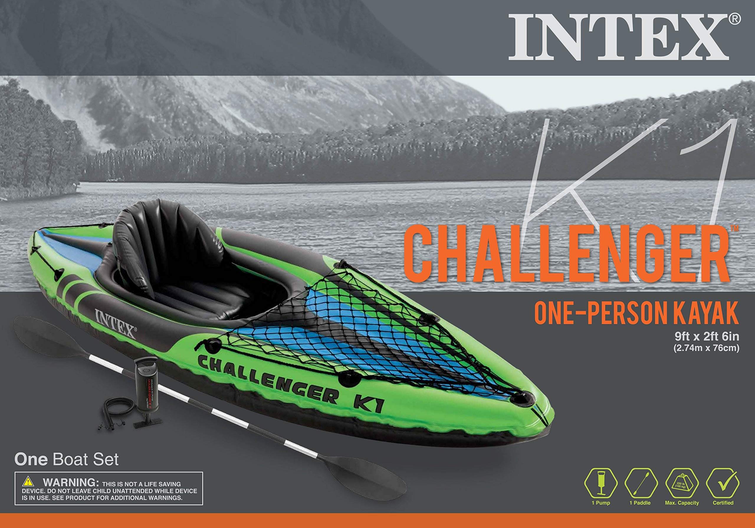 Intex Challenger K1 1-Person Inflatable Kayak with 86