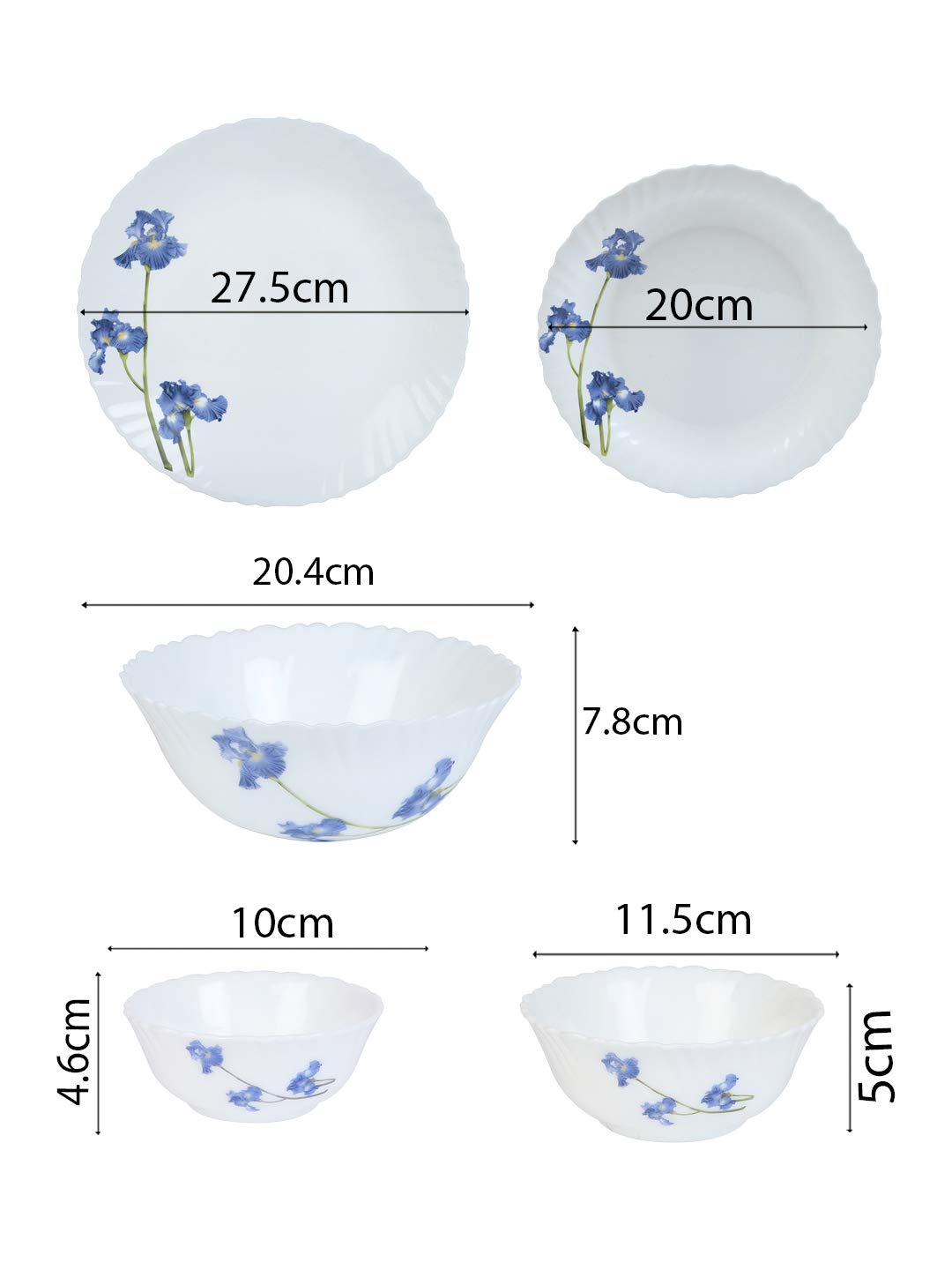 Opal Glass Dinner Set for 6 - 35 Piece Blue Orchids Crockery Set with Plates & Bowls | Microwave Safe, Durable & Lightweight White Tableware | Perfect for Family Dining, Entertaining Guests & Restaurant Use