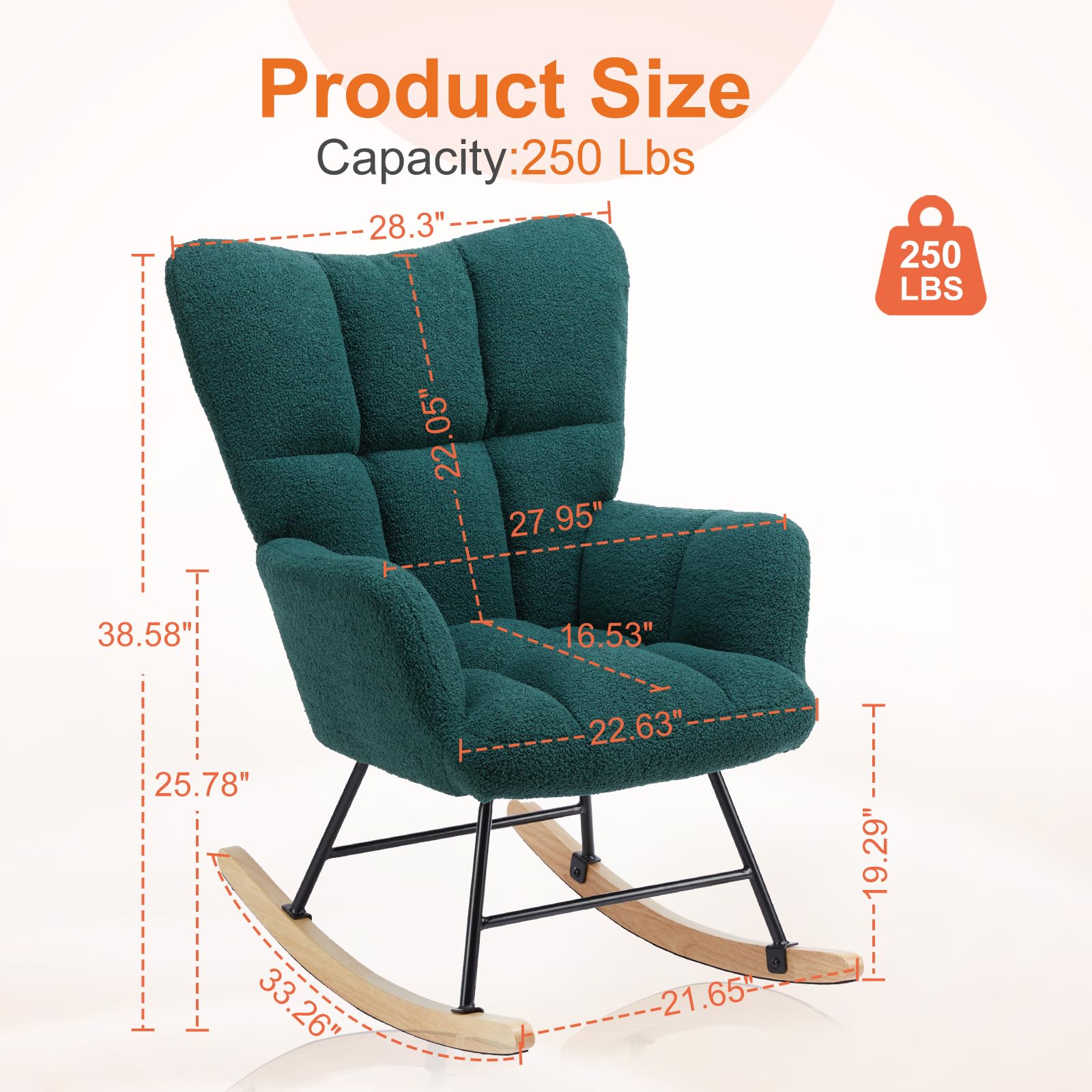 Sweetcrispy Rocking Chair Nursery - Teddy Upholstered Glider Rocker with High Backrest, Modern Reading Accent Chair & Recliner for Living Room, Nursery, Bedroom - Perfect for Nursing, Relaxing & Home Decor