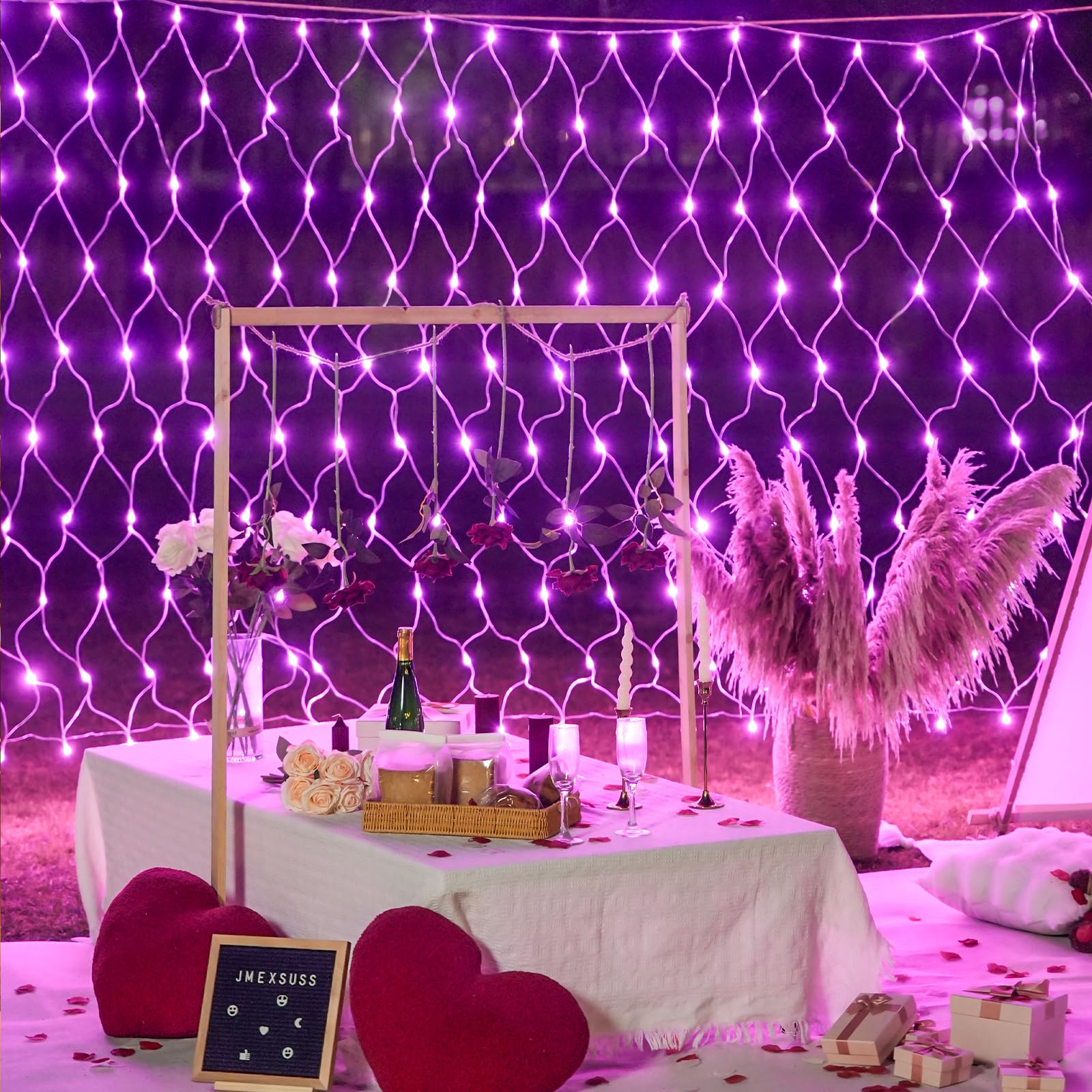 JMEXSUSS 200 LED Pink Net Lights Outdoor - 8 Modes Waterproof Mesh String Lights for Bushes, Wedding, Christmas Decor (9.8ft x 6.6ft) - Perfect for Garden, Patio, Ceiling & Holiday Lighting