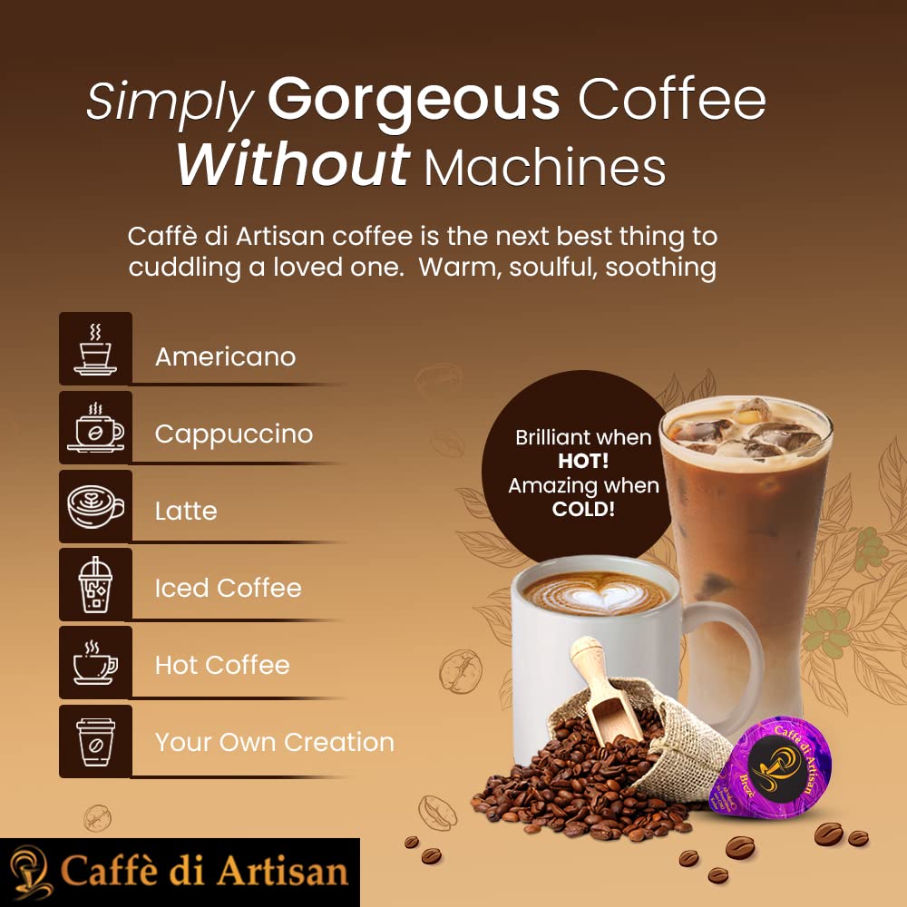 Premium Cold Brew Coffee Concentrate - 144 Instant Coffee Pods, 100% Pure Arabica Medium-Dark Roast | Rich Flavor Liquid Capsules for Iced Coffee & Lattes | Perfect for Home, Office & Travel | Caffè Di Artisan