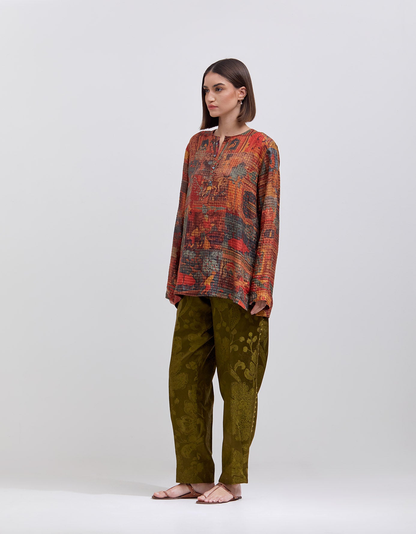 Kalidar Kurta Silk Check Terracotta - Elegant Indian Traditional Dress for Women | Perfect for Festivals, Weddings & Special Occasions