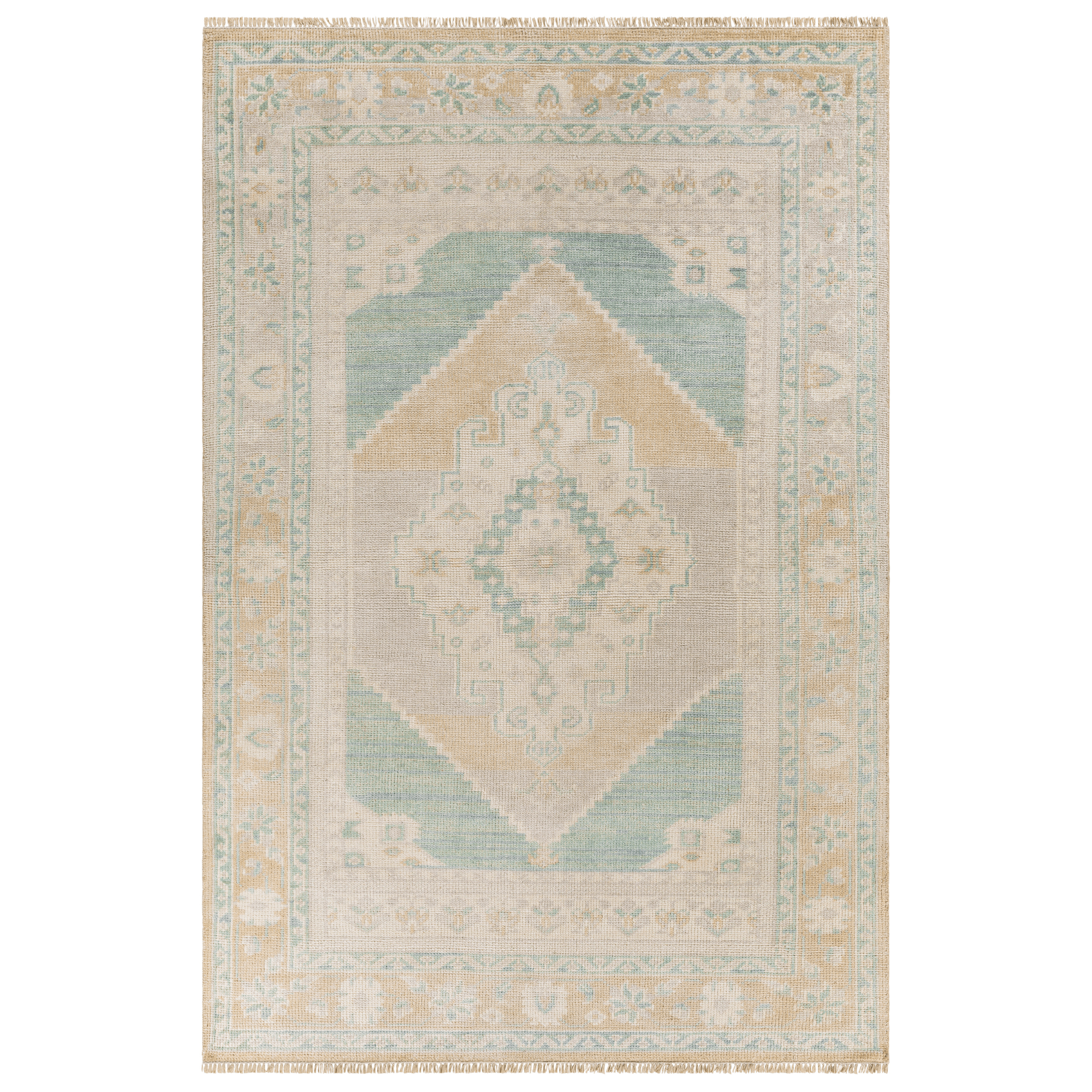 Anadolu Beige & Seafoam Wool Blend Area Rug - Soft & Durable Handmade Carpet in Multiple Sizes (5x7, 8x10) - Perfect for Living Room, Bedroom & Home Decor