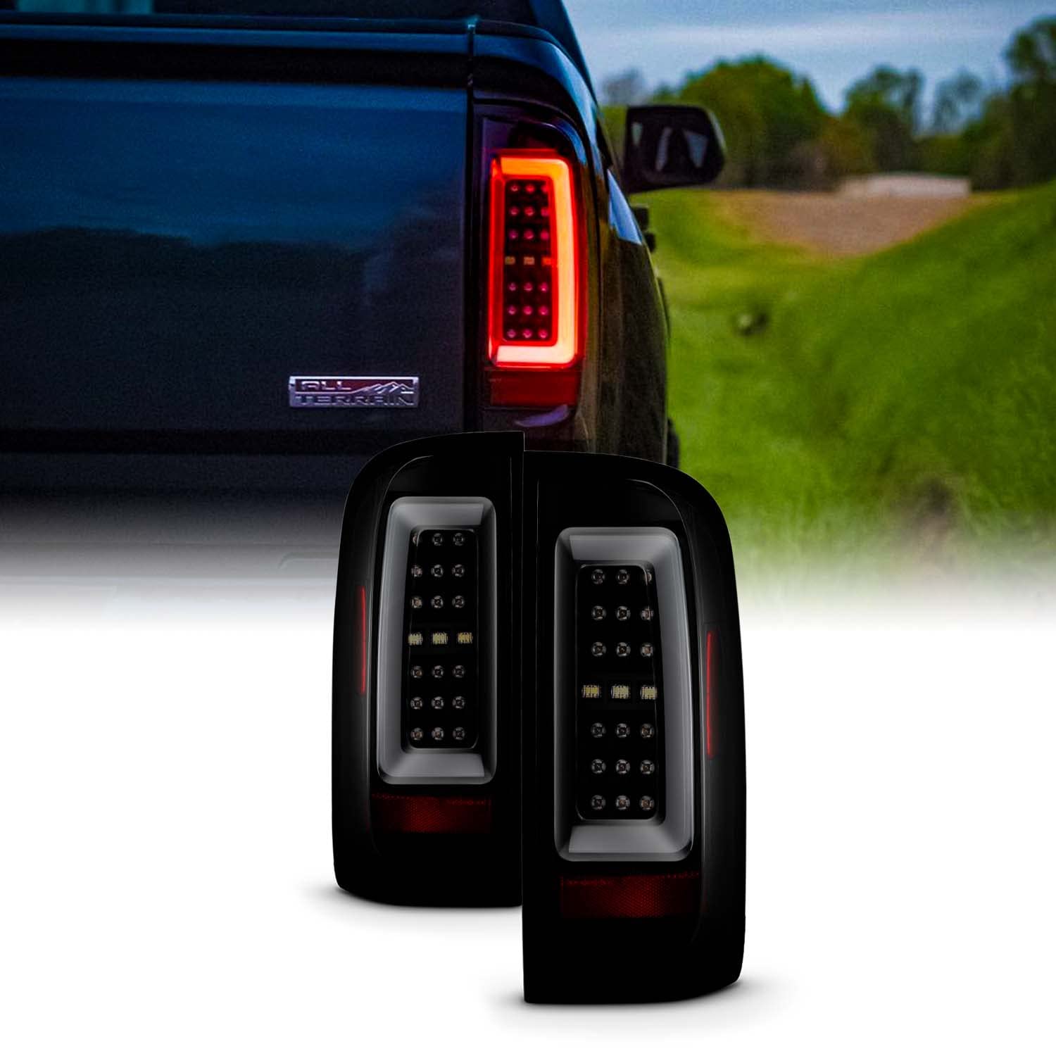 AKKON Full LED Daytime Running Lamp Bar & Tail Lights - Compatible with 2015-2022 Chevy Colorado/GMC Canyon - Black Housing & Smoked Lens - Complete Set - Upgrade Your Truck's Style & Visibility for Night Driving & Off-Road Adventures