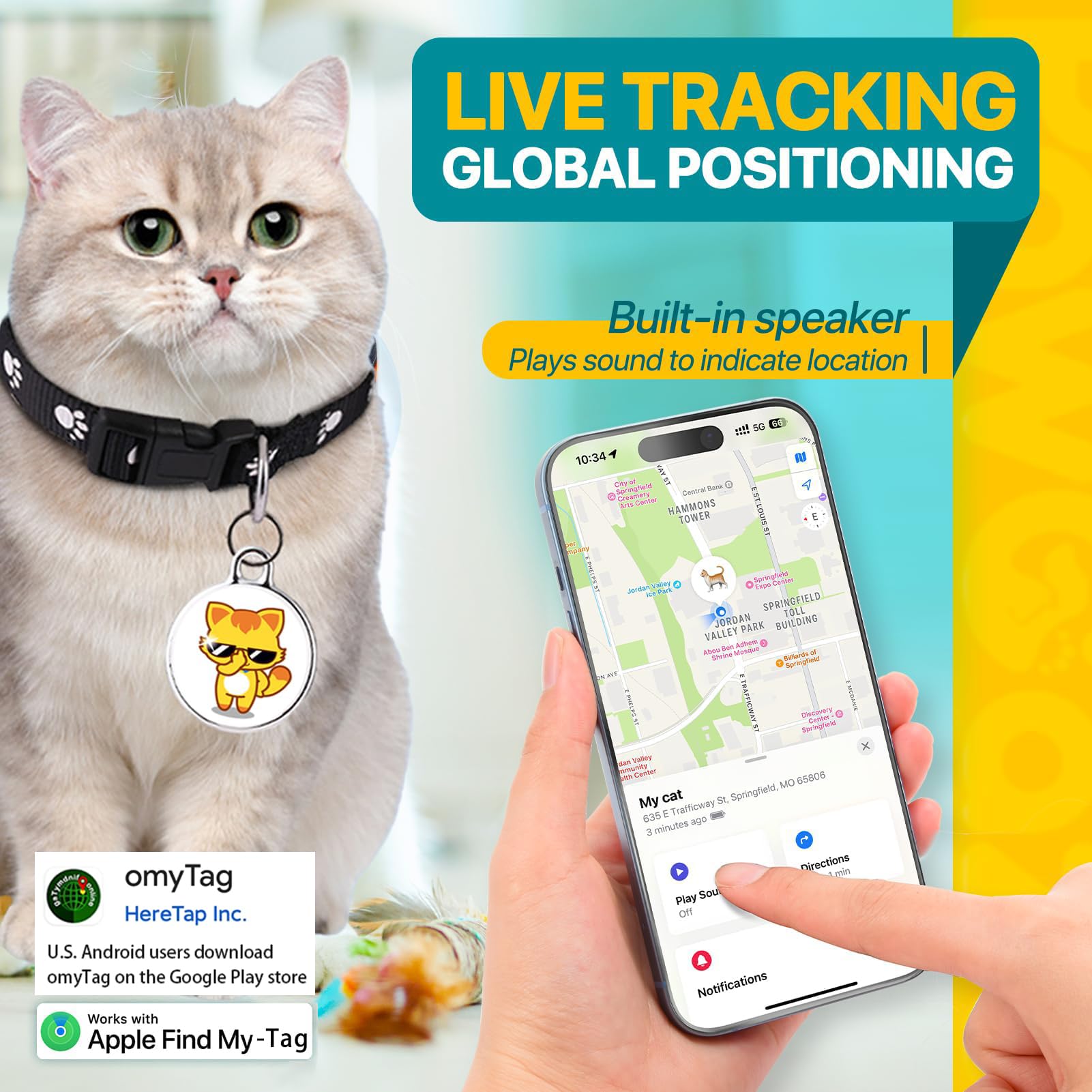 GPS Cat Tracker Collar - No Charging & No Monthly Fee - Waterproof Pet Tracker for Cats - Compatible with Any Collar & All Smartphones (Android/iOS) - Perfect for Outdoor Adventures & Indoor Safety