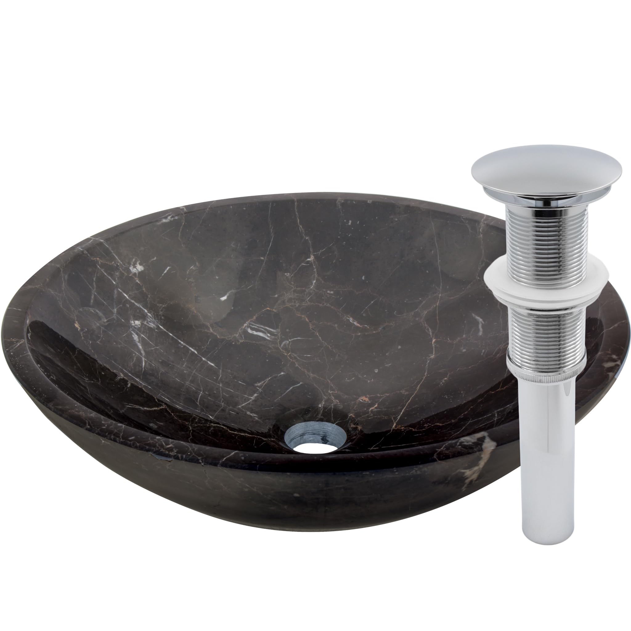 Novatto Coffee Marble Vessel Sink with Chrome Umbrella Drain - Modern Bathroom Vanity Sink for Powder Room, Guest Bath & Luxury Home Decor