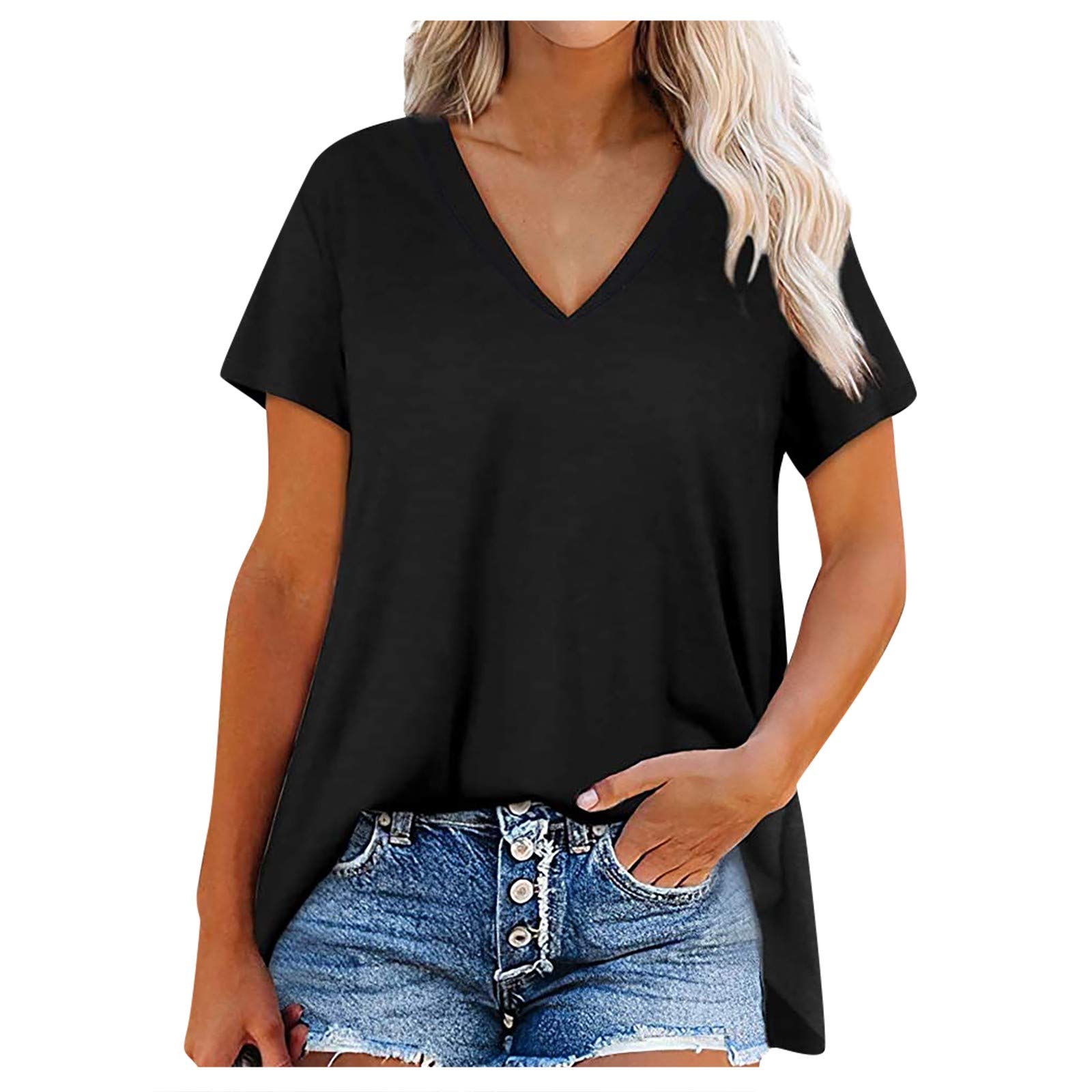 Women's Summer V-Neck Blouse - Casual Loose Fit Top for Daily Wear