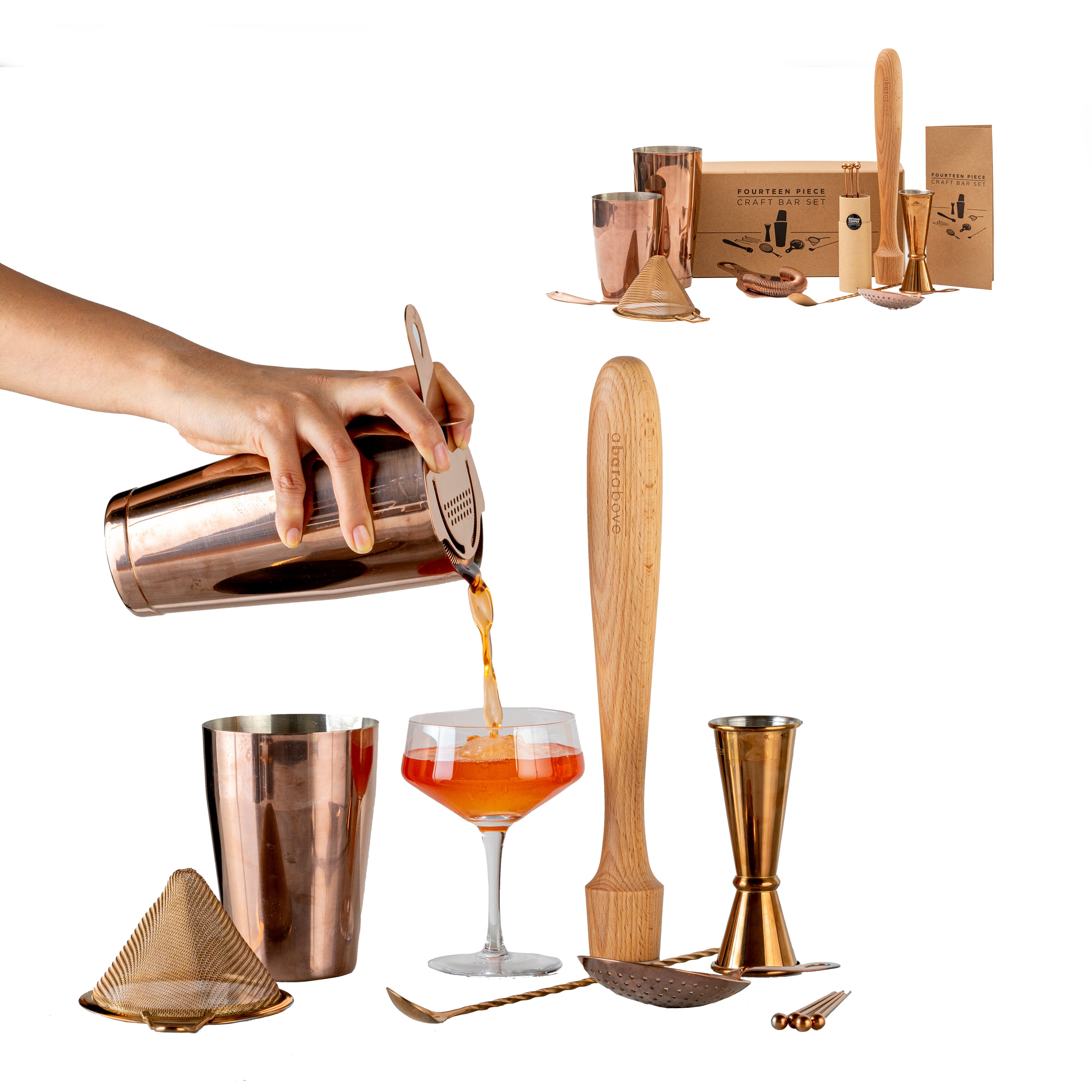 14-Piece Antique Copper Mixologist Bar Set - Premium Cocktail Shaker, Jigger & Bar Tools for Home Bartending & Professional Mixology