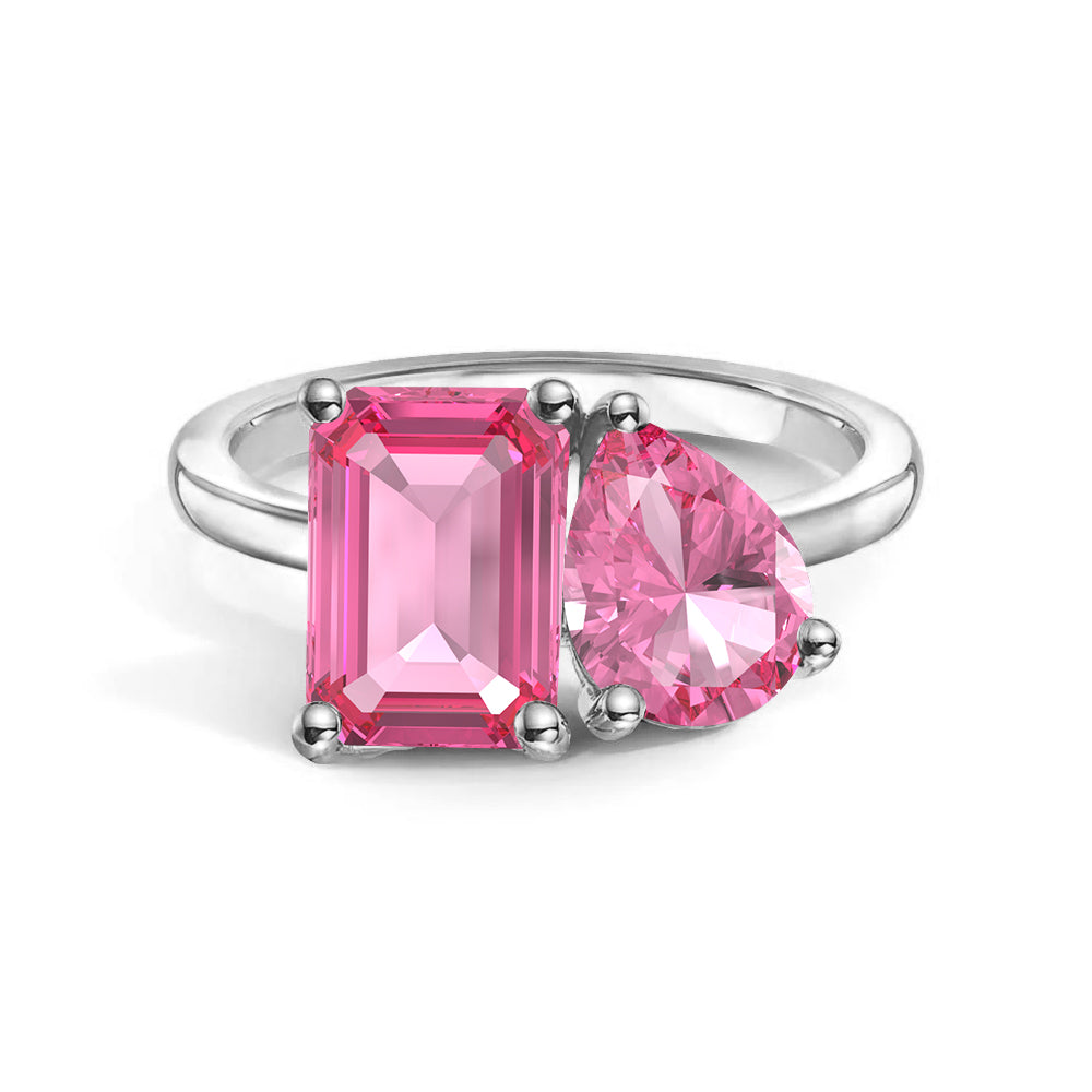 Personalized Pink Tourmaline Toi et Moi Ring - Custom Birthstone Anniversary Jewelry for Couples, Women's Romantic Gift for Valentine's Day, Engagement or Special Occasions