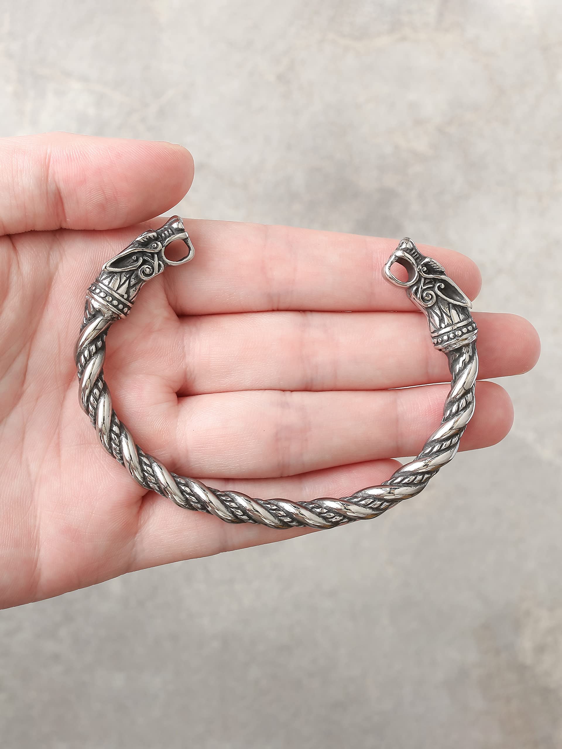 HAQUIL Stainless Steel Viking Twisted Cuff Bracelet for Men - Norse Arm Ring Jewelry Gift - Perfect for Viking Lovers, Cosplay & Medieval Reenactments