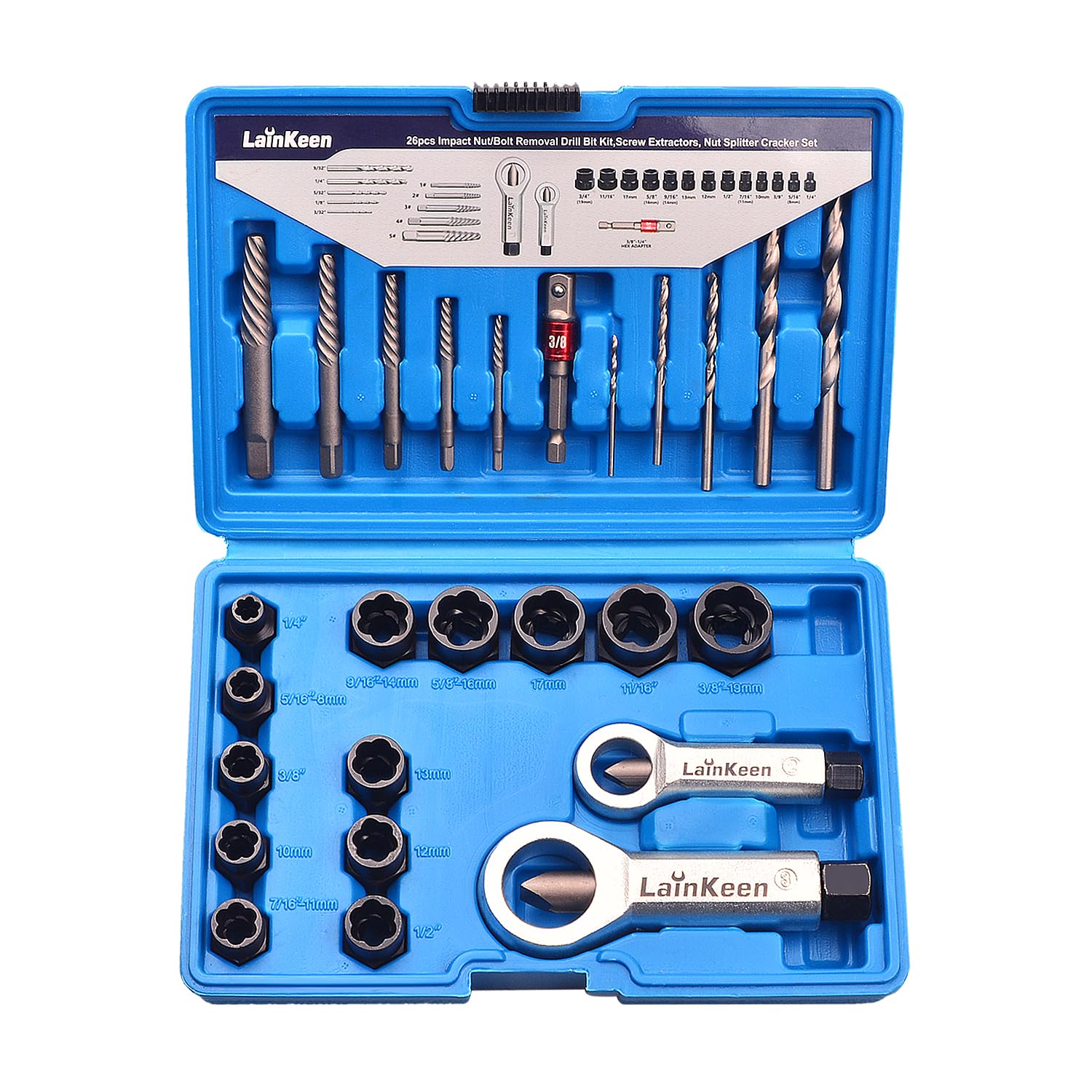 26PCS Impact Nut Bolt Removal Kit - Damaged Screw Extractor Set for Rusted Bolts & Fittings - Auto Repair & DIY