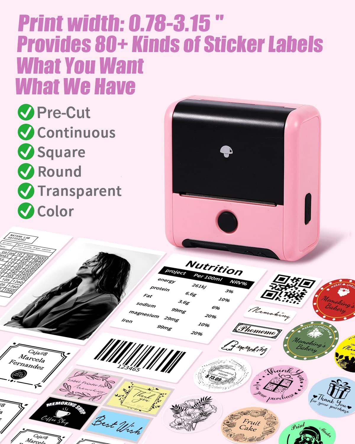 Memoking M200 Bluetooth Label Maker Machine with Tape - Portable Sticker Printer for Small Business, Address Labels, Logo Printing, Mailing & Office Organization | Compatible with Phones & PC | Includes 100+ Labels | Perfect for Kitchen Pantry, File Sorting & Product Labeling