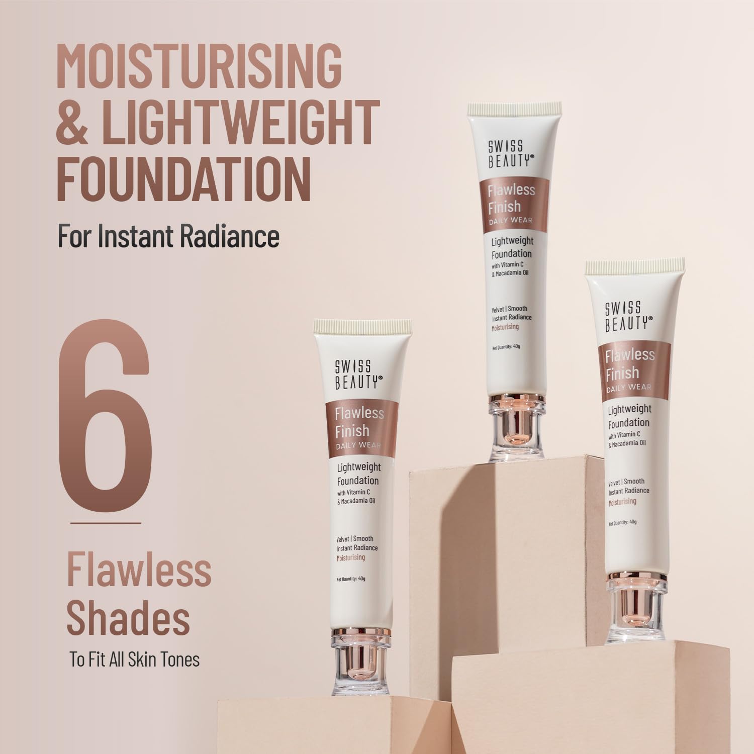 Swiss Beauty Flawless Finish Foundation - Medium Coverage, Lightweight, Oil-Free Formula with Radiant Finish - Natural Beige Shade (40g) | Perfect for Everyday Wear, Special Occasions & Photo Shoots