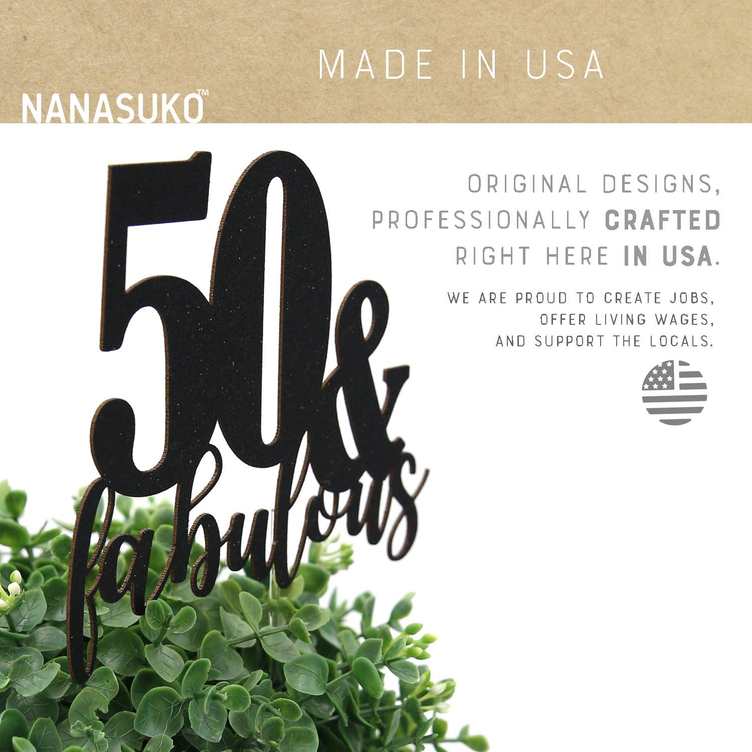 50th Birthday Party Decorations - Double Sided Black Glitter Sign '50 & Fabulous' - Premium Quality Made in USA - Perfect for Milestone Celebrations, Photo Backdrops & Home Decor