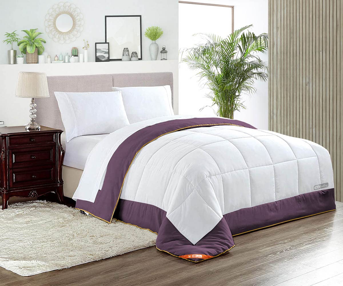 Premium Twin Comforter Set - 300 GSM Plush Siliconized Microfiber Fill, Two-Tone Plum Duvet Insert with Box Stitching & Matching Pillowcases | Ultra Soft Microfiber Shell with Premium Piping | Perfect for Guest Rooms, Dorms & Cozy Bedrooms