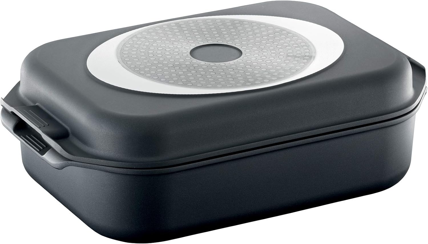 Trudeau Heroic 13 x 9 Inch Black Roaster Pan with Grill Lid - Perfect for Oven Baking, Grilling & Serving Dishes at Family Gatherings