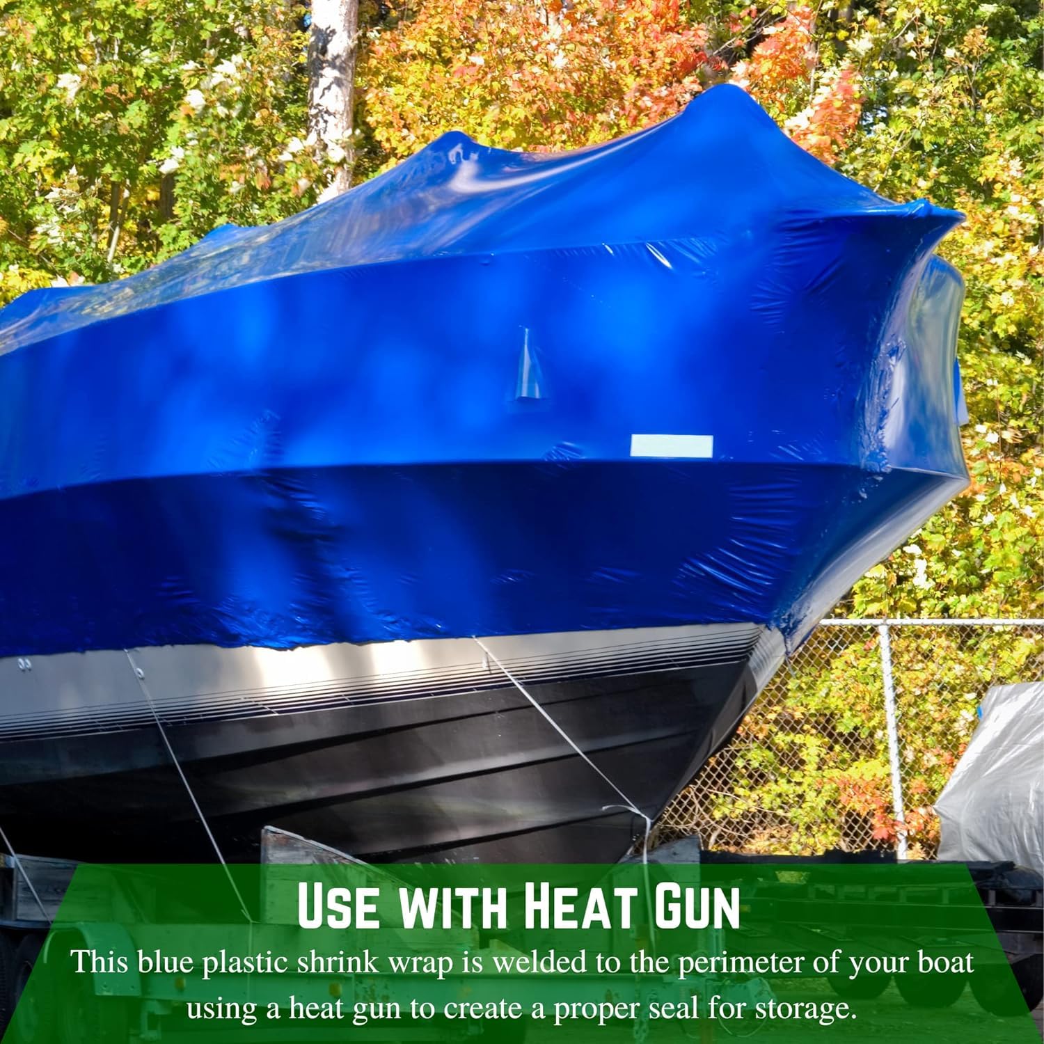 Heavy Duty 7 Mil Polyethylene Plastic Shrink Wrap - Blue Boat Shrink Film 20' x 40' for Marine Storage & Protection | Industrial Heat Gun Shrink Wrap for Boats, RVs, Furniture & Outdoor Equipment