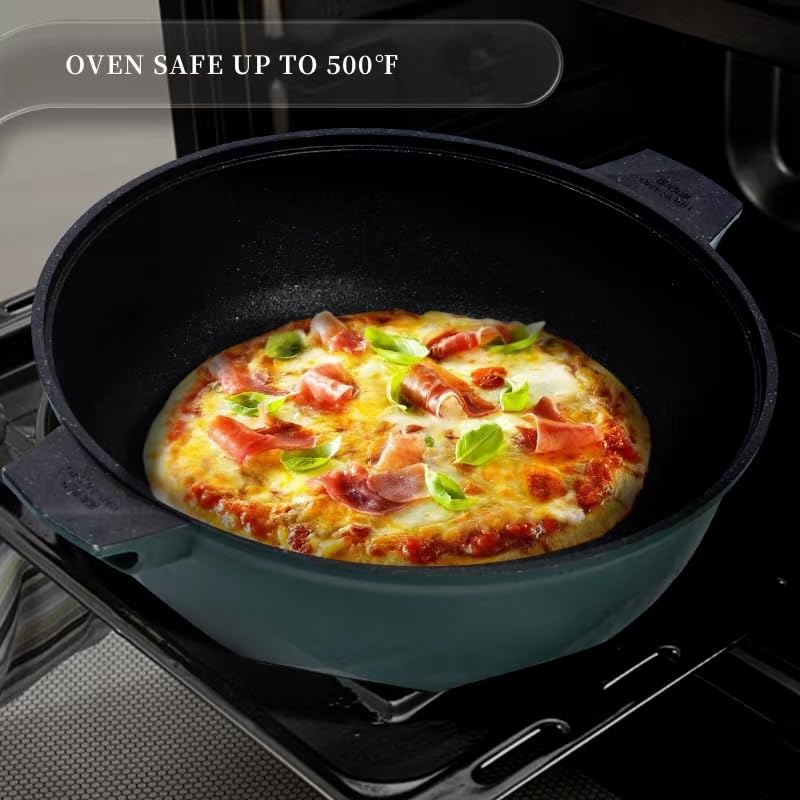 Tiborang 8-in-1 Nonstick Frying Pan Set with Lid - 11 Inch Skillet & 5 Qt Deep Wok Pan, Induction Compatible, Dishwasher & Oven Safe (Green) - Perfect for Stir-Frying, Steaming, and Everyday Cooking