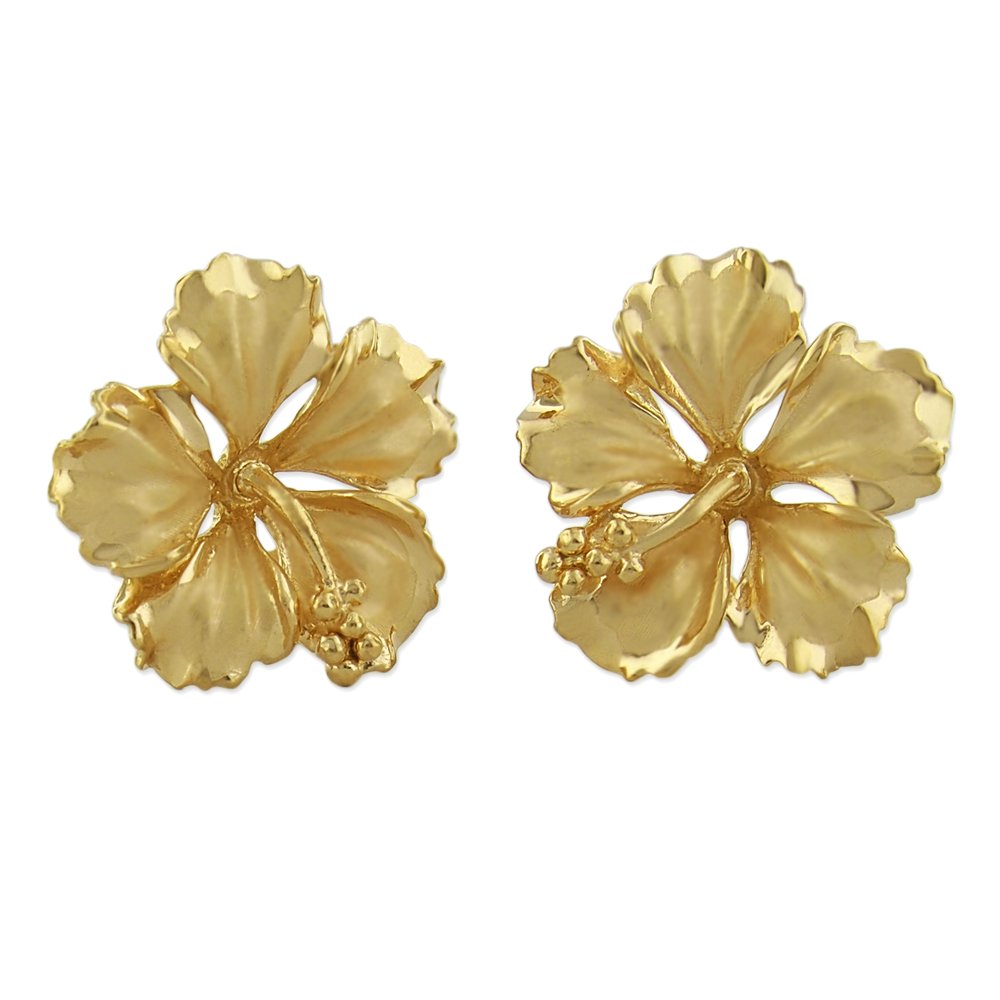 Sterling Silver 5/8 Inch Hibiscus Stud Earrings for Women - Hawaiian Flower Jewelry - Perfect for Beach Vacations, Summer Outfits & Tropical Parties