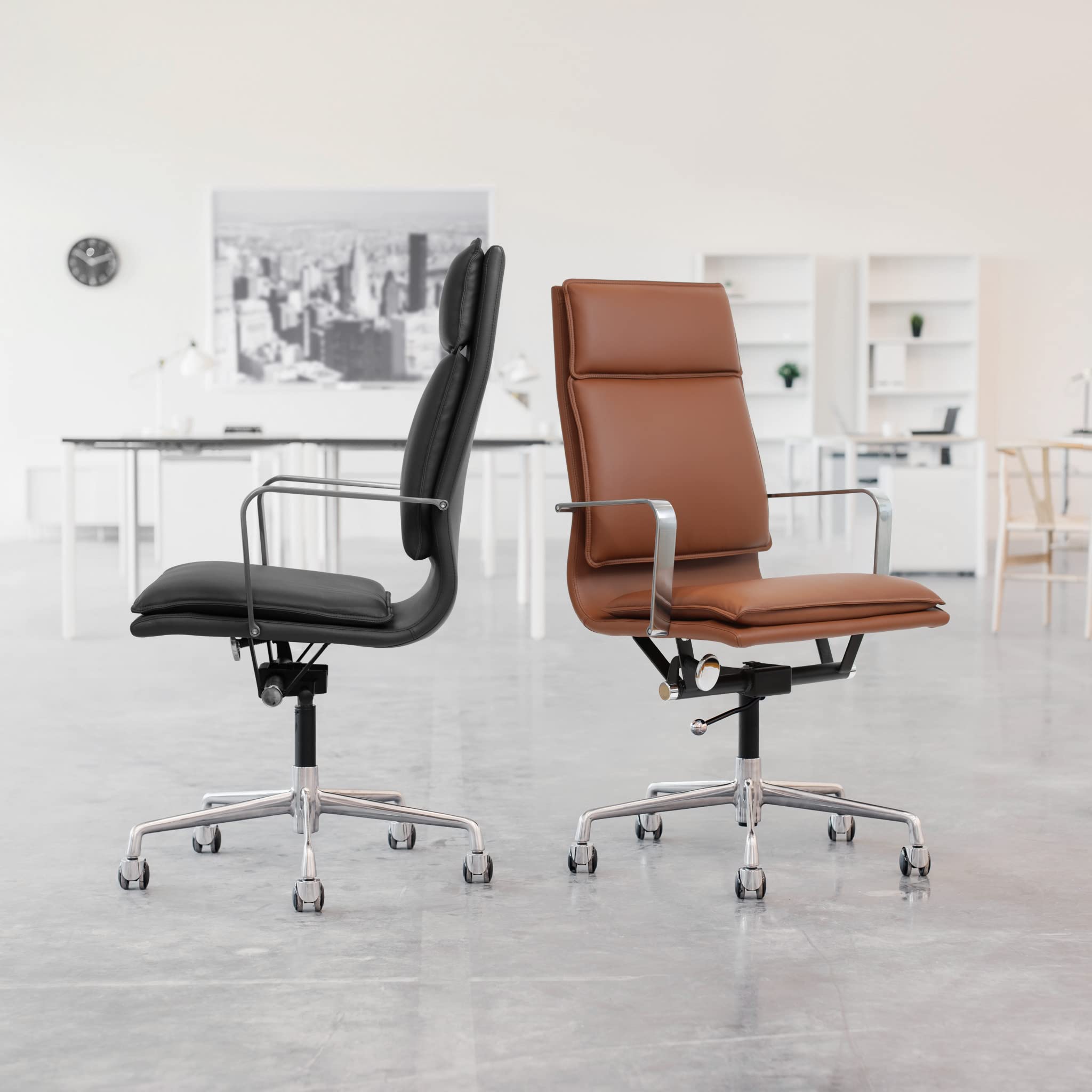 Laura Davidson Lexi II Ergonomic Office Chair - High Back Padded Desk Chair with Aluminum Arms, Swivel & Cushioned Seat, Faux Leather Computer Chair for Home & Office (Blue) | Perfect for Long Work Hours, Gaming & Remote Work