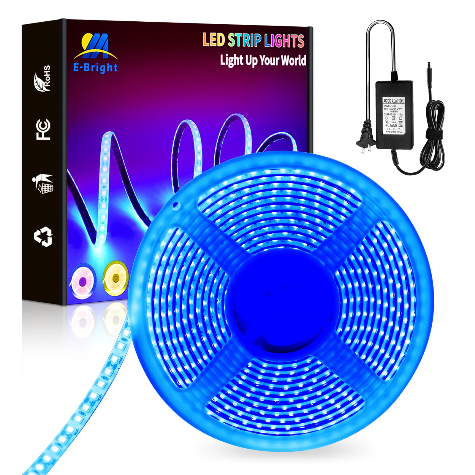 EverBright Waterproof Flexible Blue LED Strip Lights - 5M/16.4Ft 5050 SMD 300 LEDs PCB Black Neon Tape Light for Home, Kitchen, Bedroom, Party, Holiday & Stage Decoration - Perfect for Accent Lighting, Under Cabinet Lighting, and DIY Home Projects