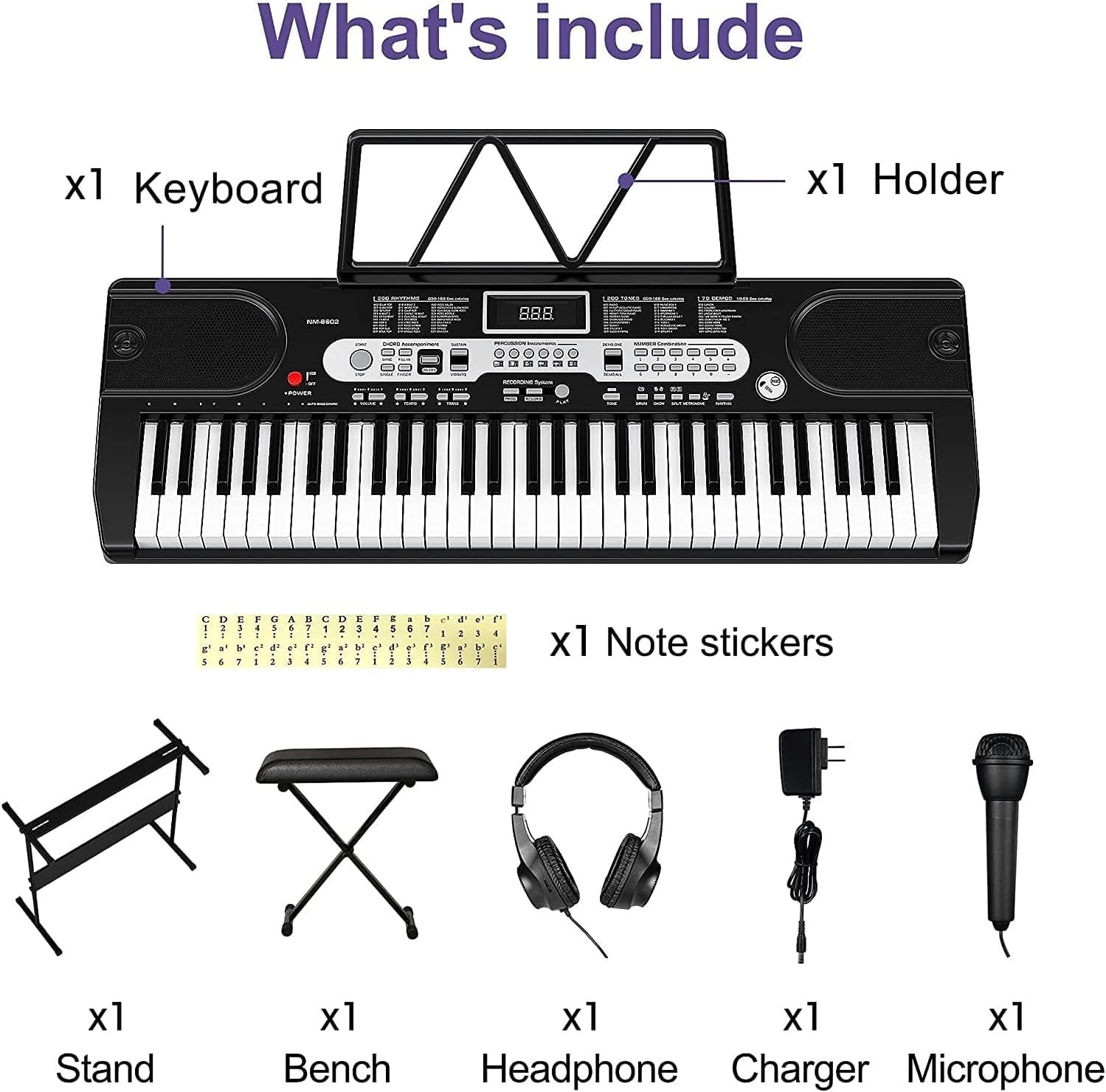 61 Key Electric Piano Keyboard Set with Microphone, Headphones, Stand, Stool & Carry Bag - Perfect Portable Beginner Keyboard for Kids & Adults - Ideal for Home Practice, Music Lessons, Birthday & Christmas Gifts