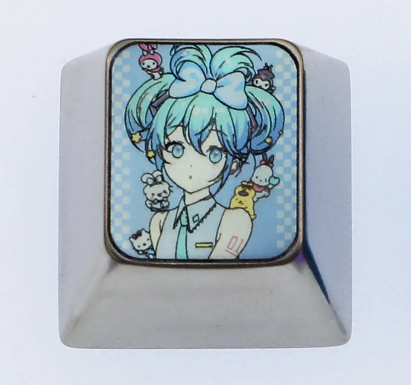 Hatsune Miku Anime Keycaps - 1U Titanium Alloy Custom Keycaps for Mechanical Keyboard - Durable Metal Cartoon Character Keycaps for Gaming & Typing - Perfect for Cosplay Fans & Keyboard Enthusiasts
