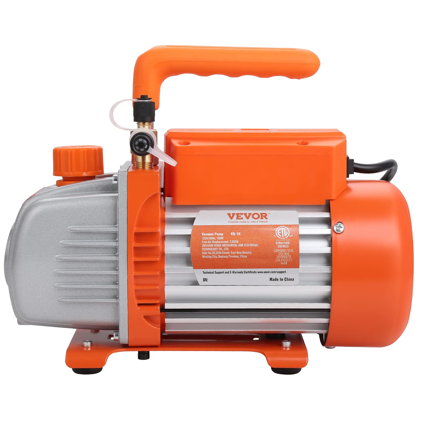 VEVOR 1/5 HP Single Stage Vacuum Pump, 3.5 CFM, 120V AC Air Conditioning Vacuum Pump with 1/4