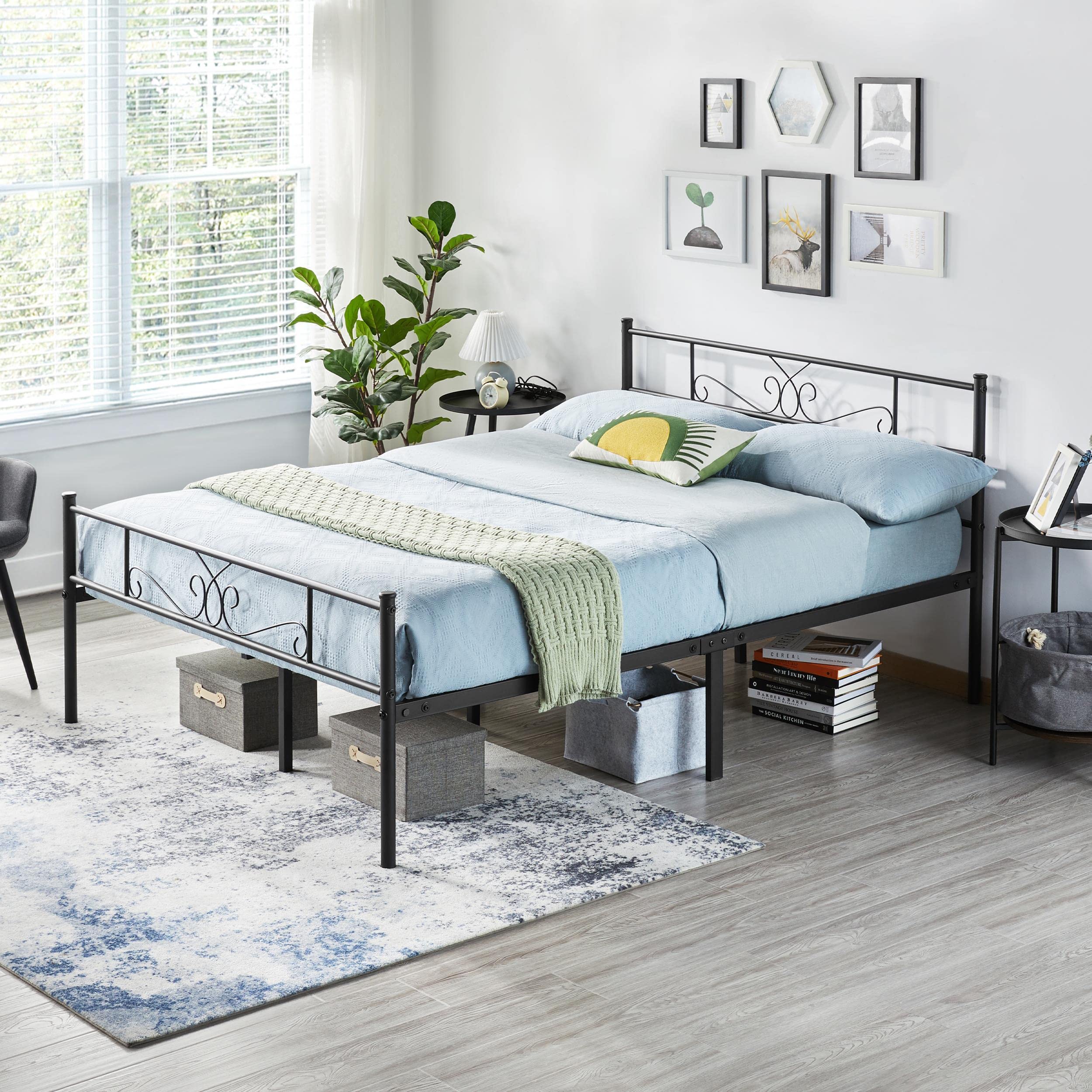Yaheetech 13 Inch Full Size Metal Bed Frame with Headboard & Footboard - No Box Spring Needed, Sturdy Slat Support, Under Bed Storage - Perfect for Guest Rooms, Dorms & Small Spaces