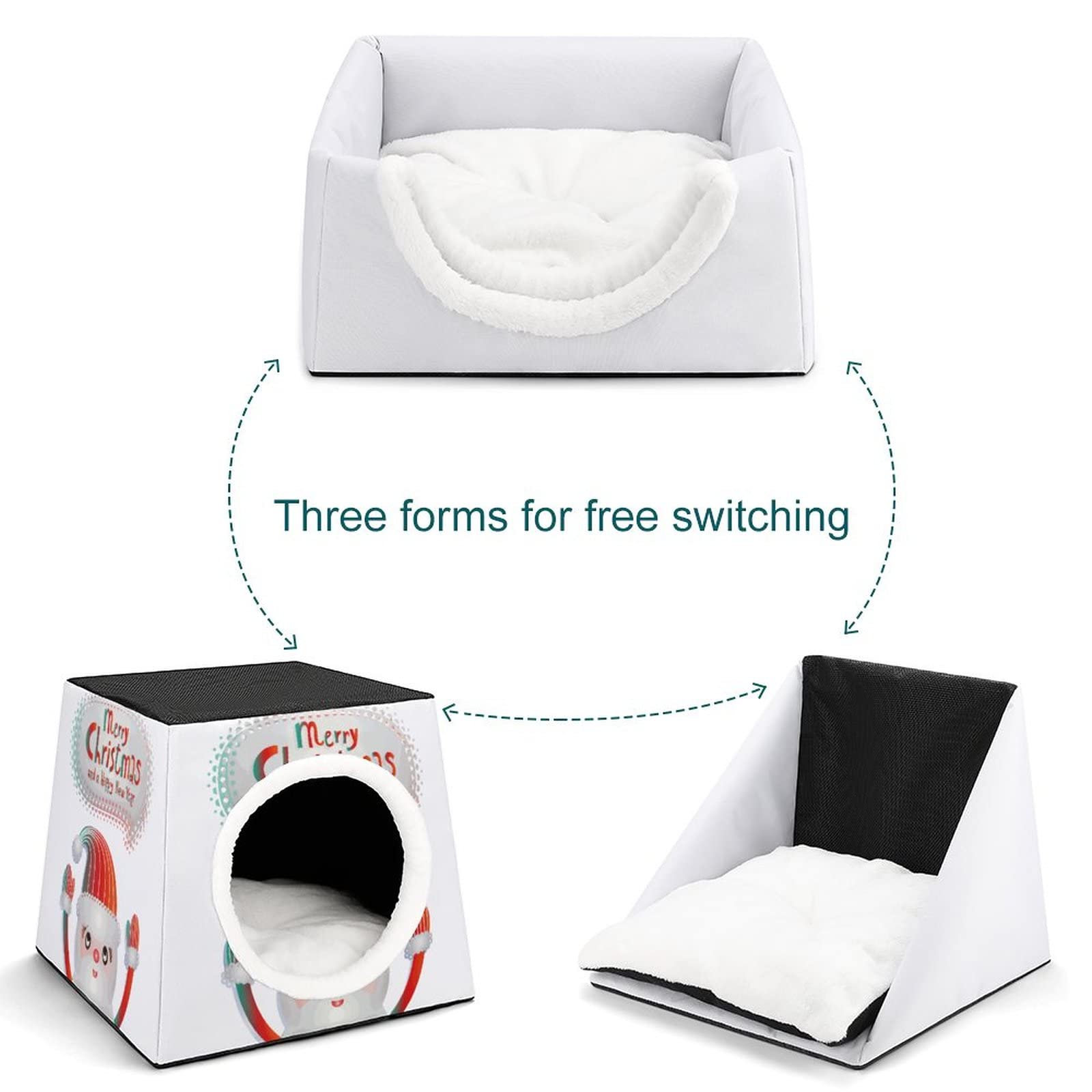 Cozy Printed Cat House Bed with Soft Pillow - Indoor Pet Sofa Cube for Cats & Small Dogs | Perfect for Christmas, New Year Gifts & Home Decor (Red)