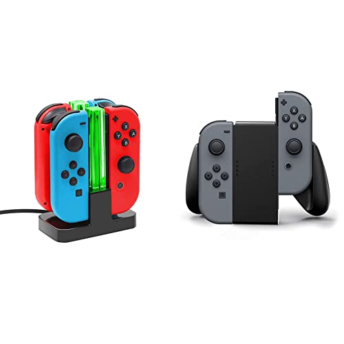 TalkWorks & PowerA Joy Con Charging Dock and Comfort Grips for Nintendo Switch - Black | Dual Controller Charger with Ergonomic Grip for Enhanced Gaming Experience | Perfect for Multiplayer, Travel, and Long Gaming Sessions