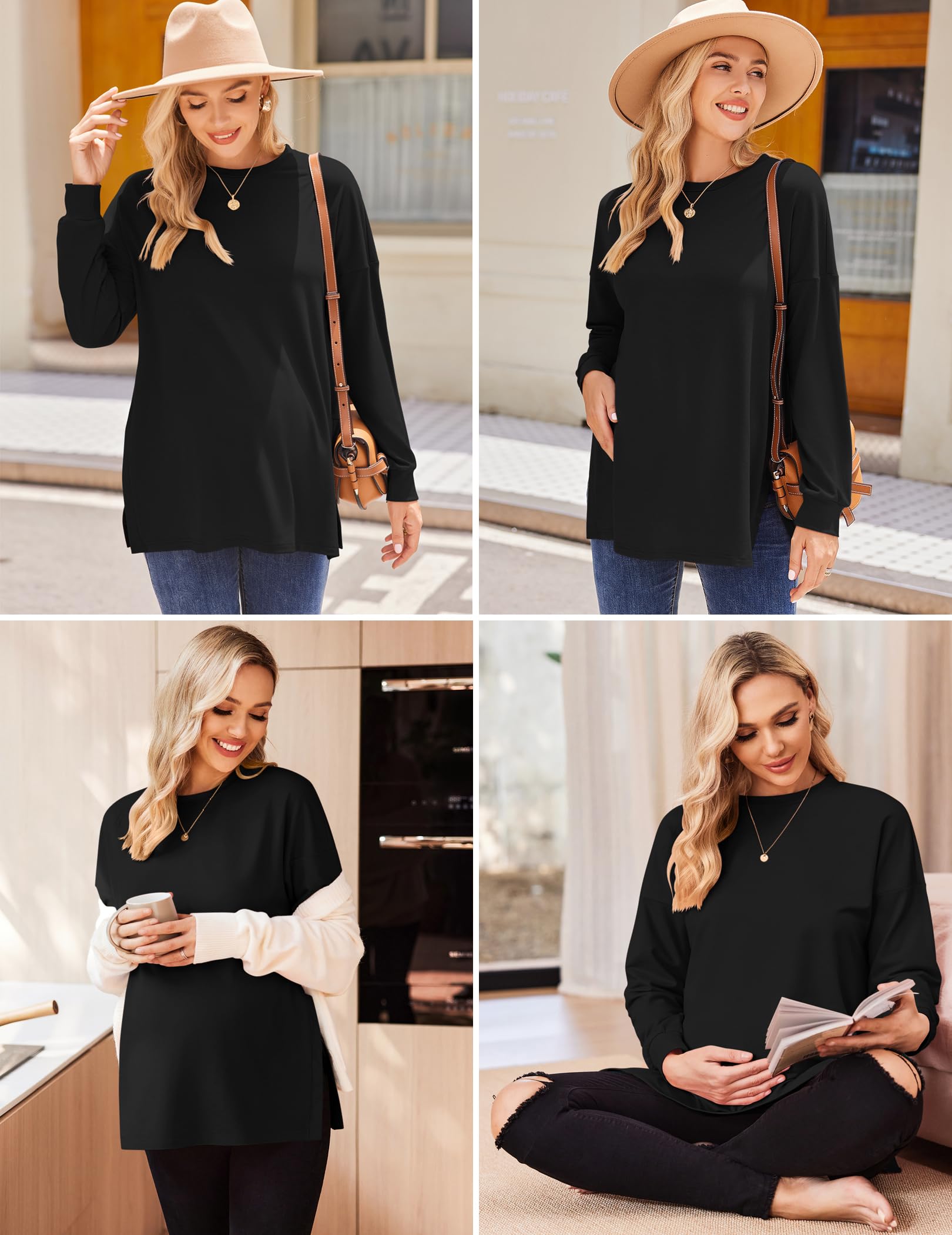 Ekouaer Women's 3-Pack Maternity Shirts - Long Sleeve Side Ruched Pregnancy Tee, Workout Top & Tunic Blouse for Expecting Moms - Perfect for Office, Yoga & Everyday Wear